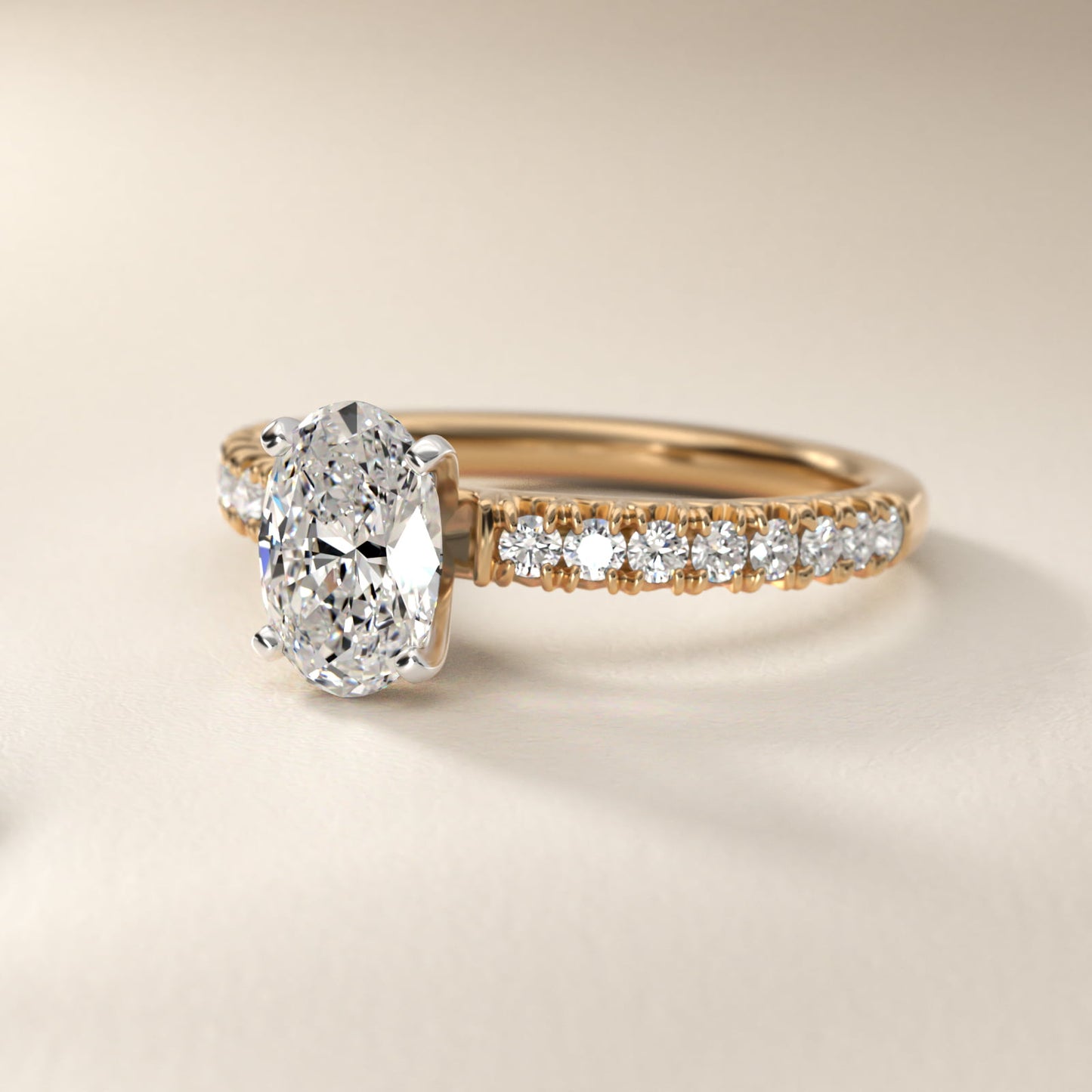 French PavŽ Diamond Engagement Ring in 14k Yellow Gold (1/4 ct. tw.) - Oval Center