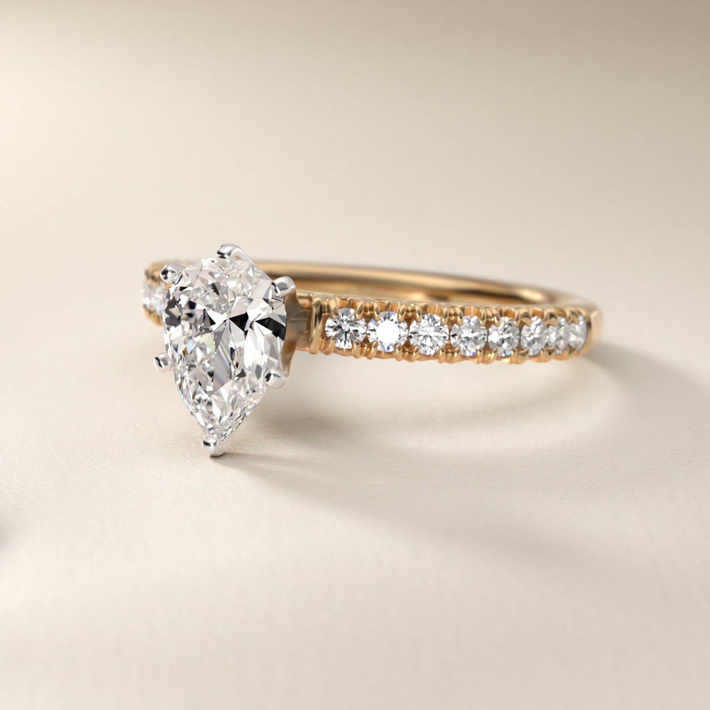 French PavŽ Diamond Engagement Ring in 14k Yellow Gold (1/4 ct. tw.) - Pear Center