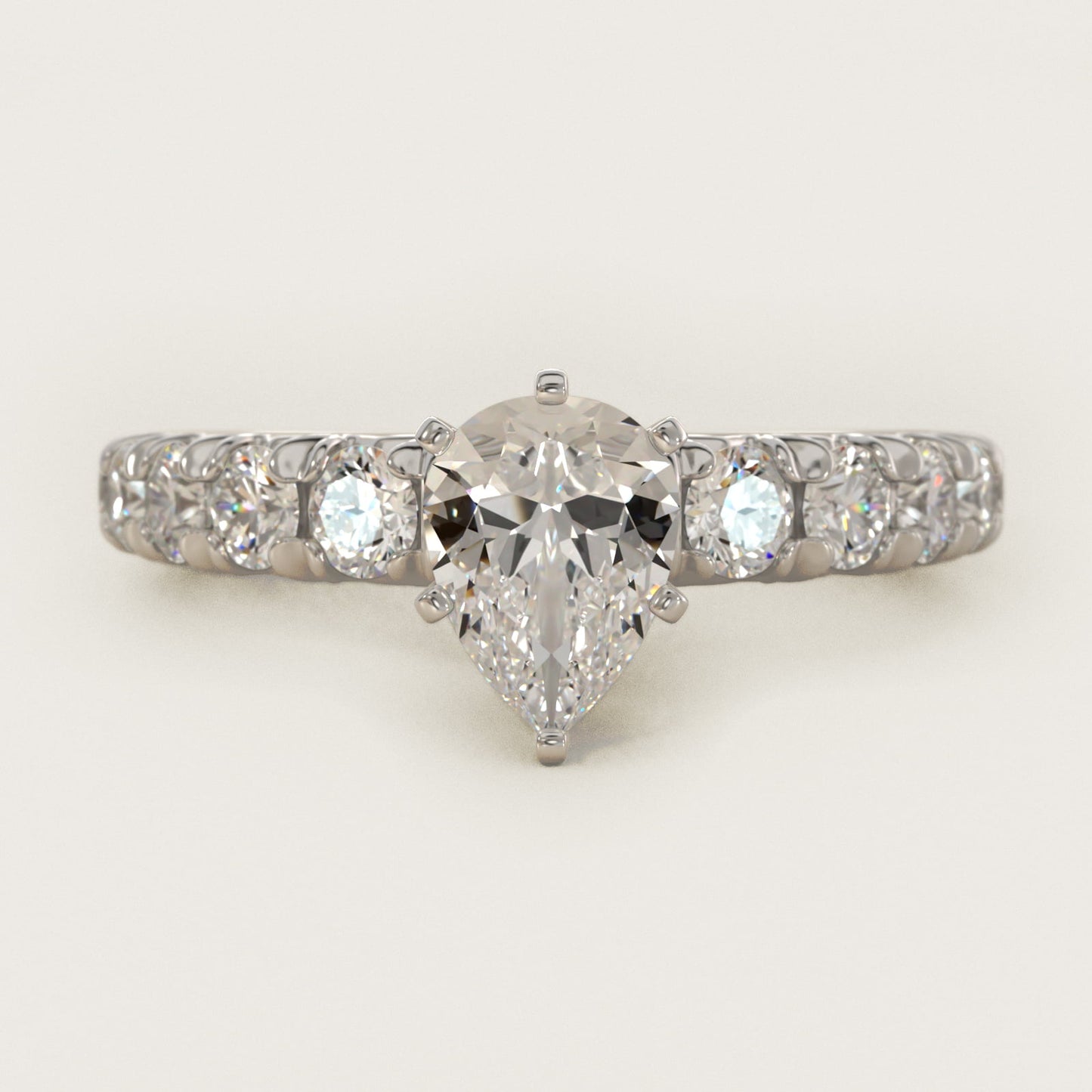 French PavŽ Diamond Engagement Ring in Platinum (1 ct. tw.) - Pear Center