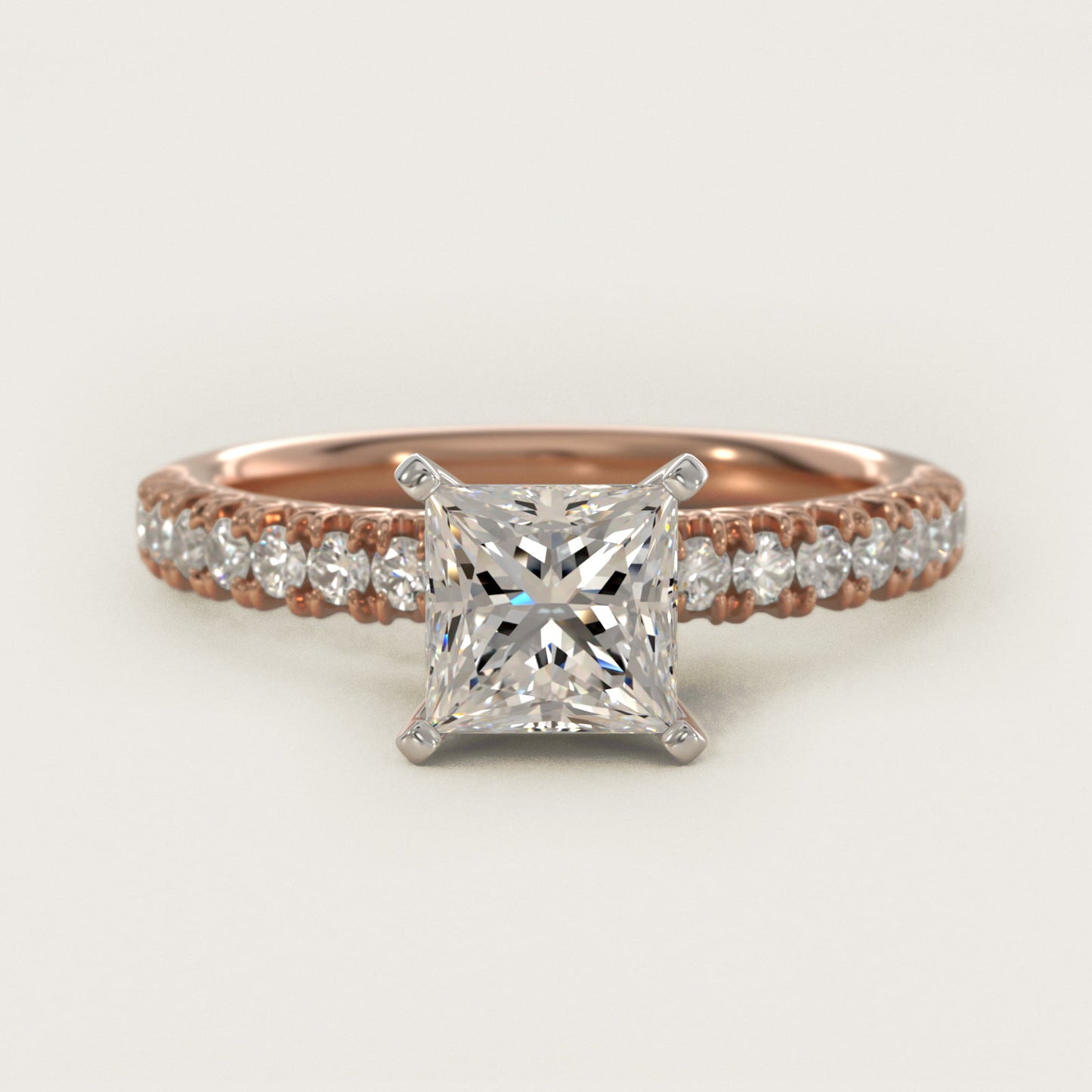 French PavŽ Diamond Engagement Ring in 14k Rose Gold (1/4 ct. tw.) - Princess Center