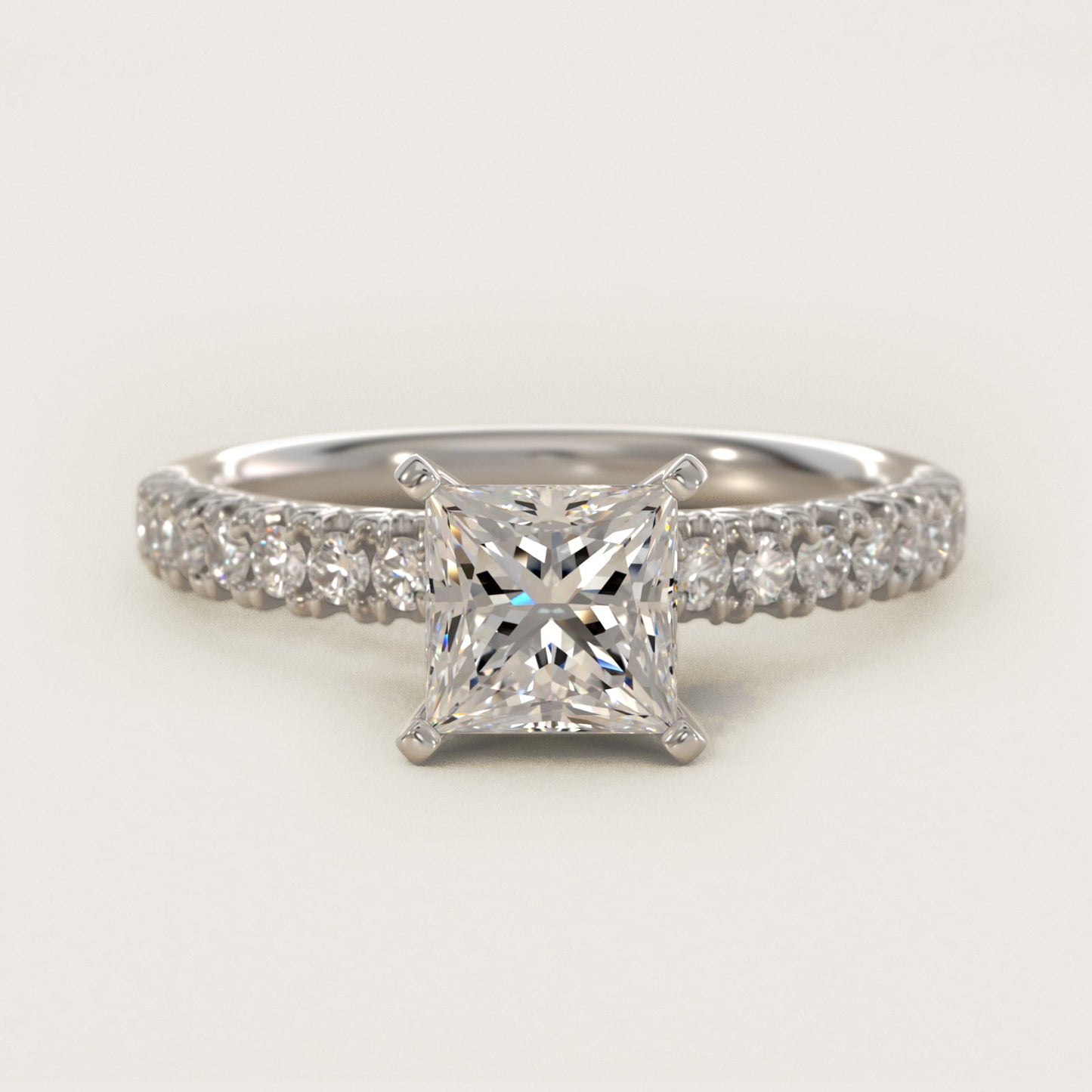 French PavŽ Diamond Engagement Ring in 14k White Gold (1/4 ct. tw.) - Princess Center