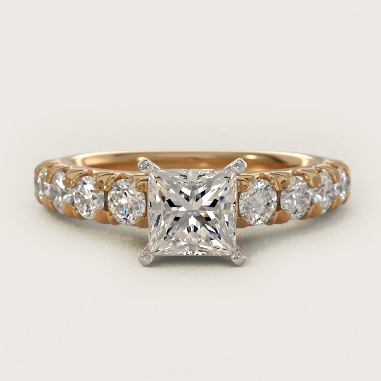 French PavŽ Diamond Engagement Ring in 18k Yellow Gold (1 ct. tw.) - Princess Center