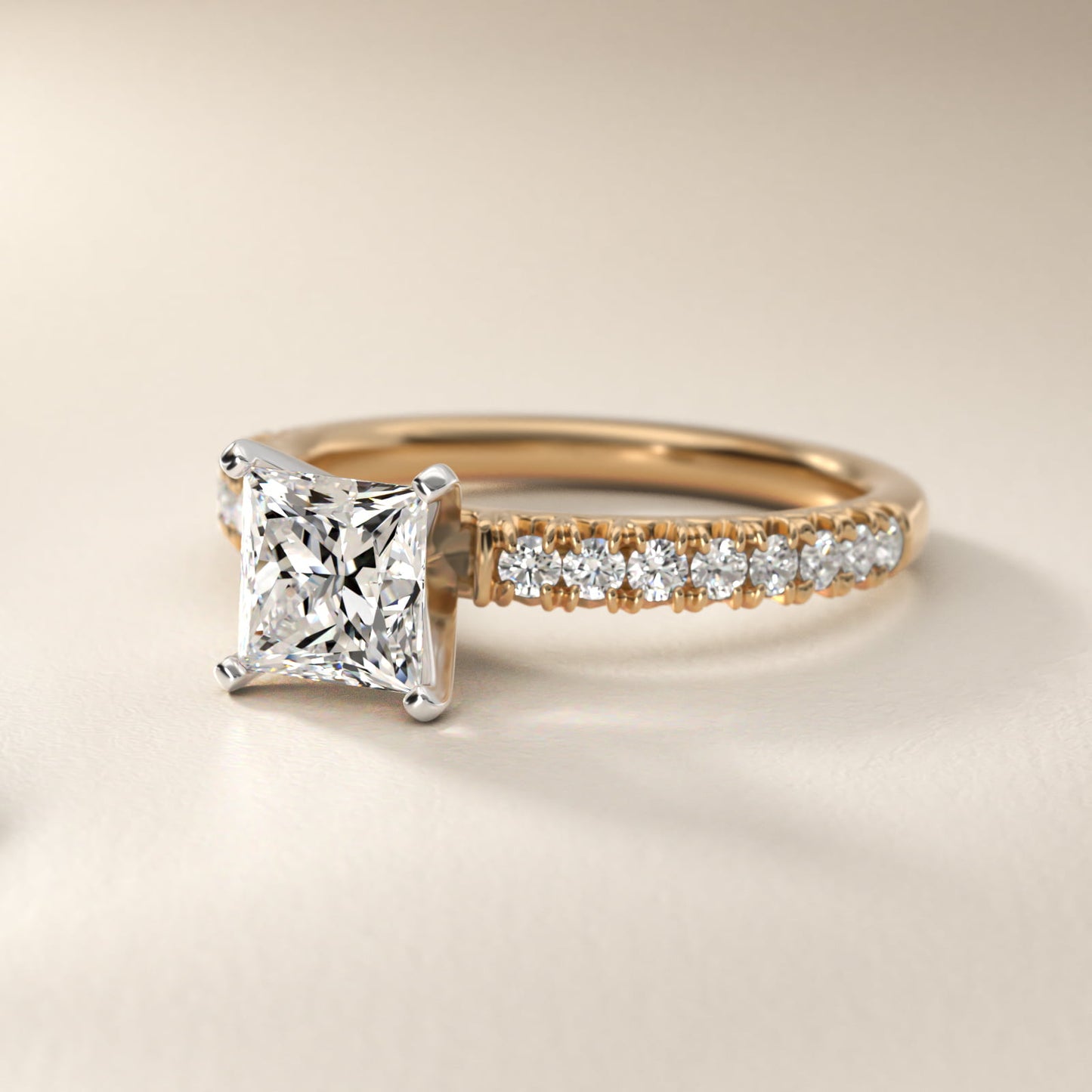 French PavŽ Diamond Engagement Ring in 14k Yellow Gold (1/4 ct. tw.) - Princess Center