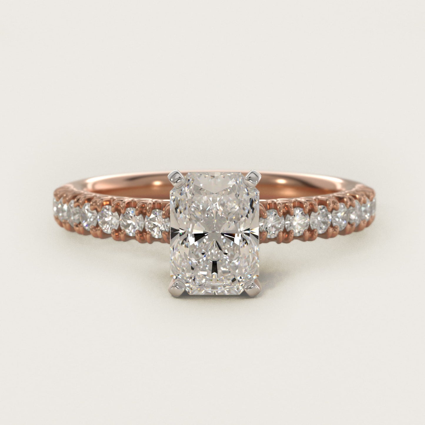 French PavŽ Diamond Engagement Ring in 14k Rose Gold (1/4 ct. tw.) - Radiant Center