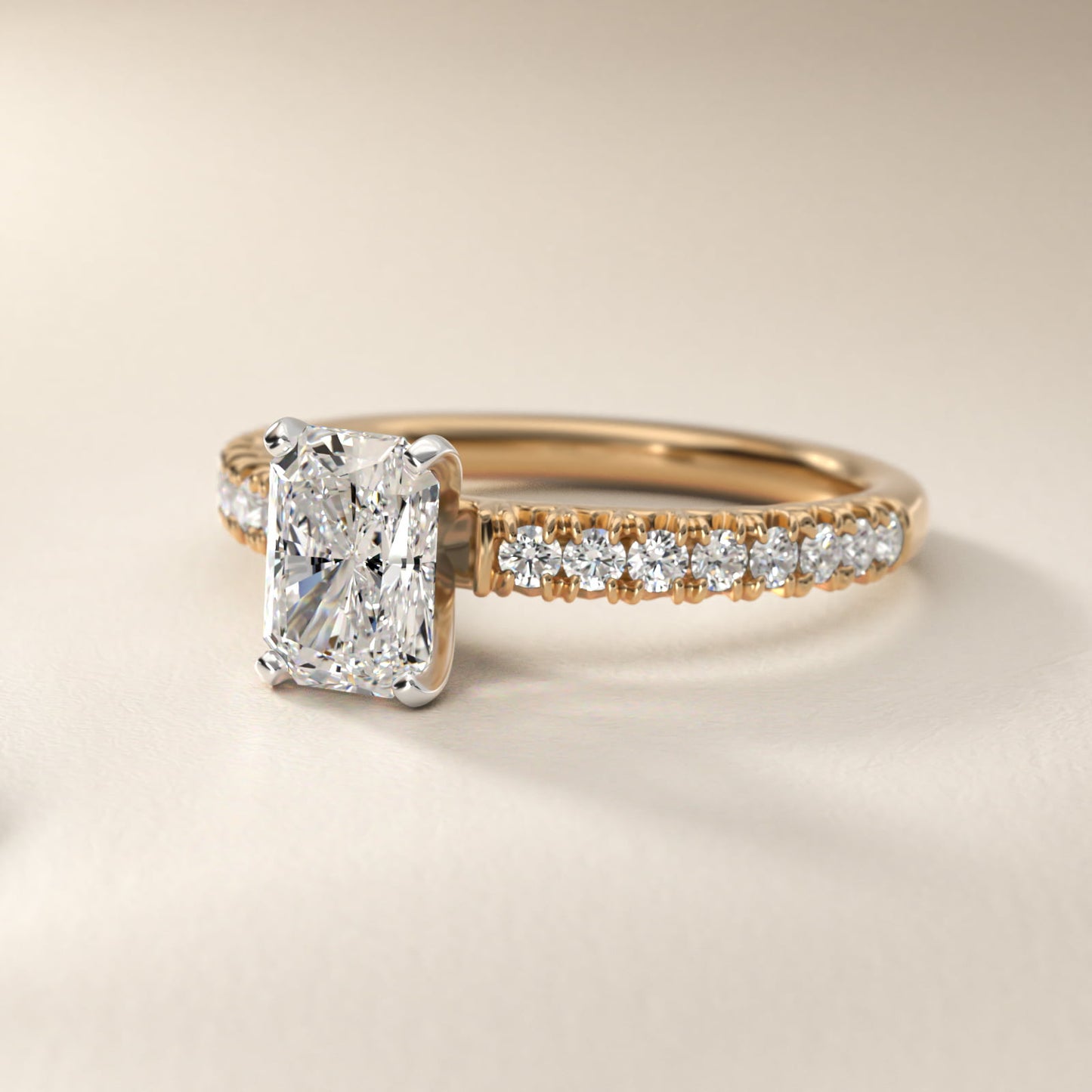French PavŽ Diamond Engagement Ring in 14k Yellow Gold (1/4 ct. tw.) - Radiant Center
