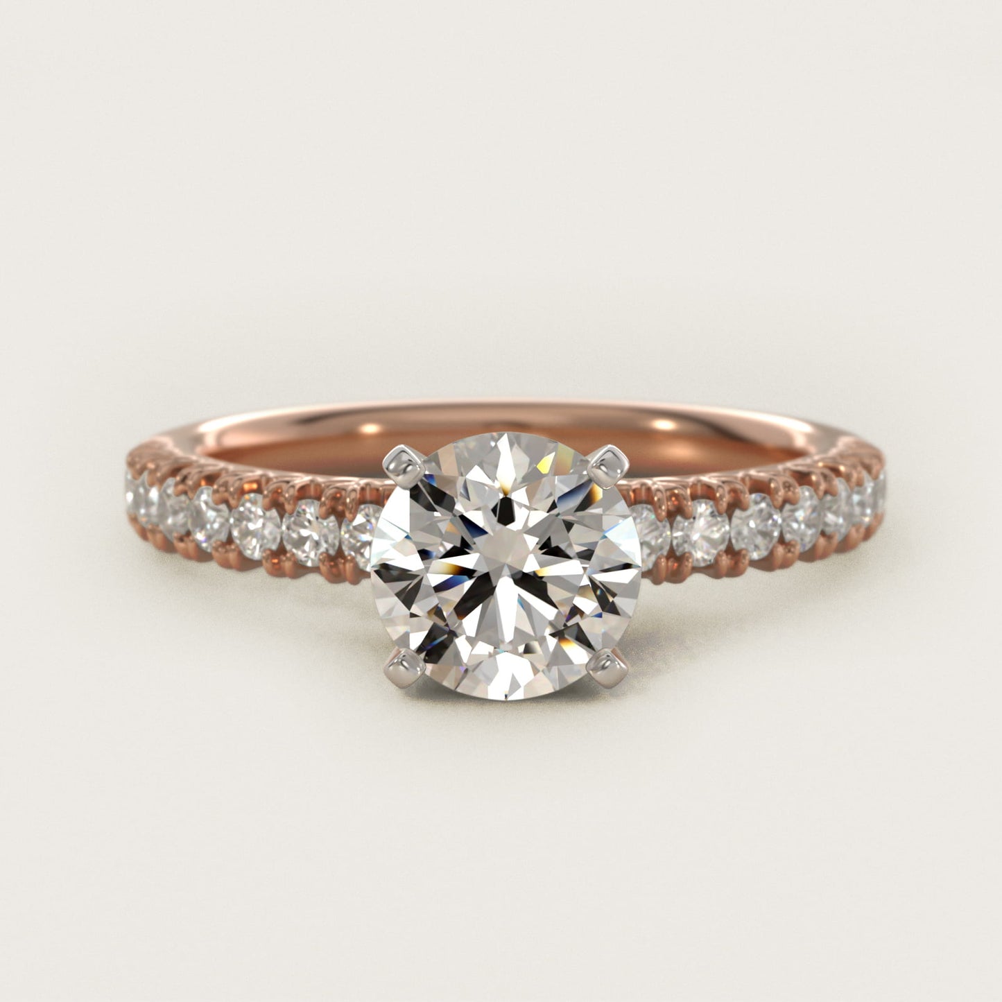 French PavŽ Diamond Engagement Ring in 14k Rose Gold (1/4 ct. tw.) - Round Center