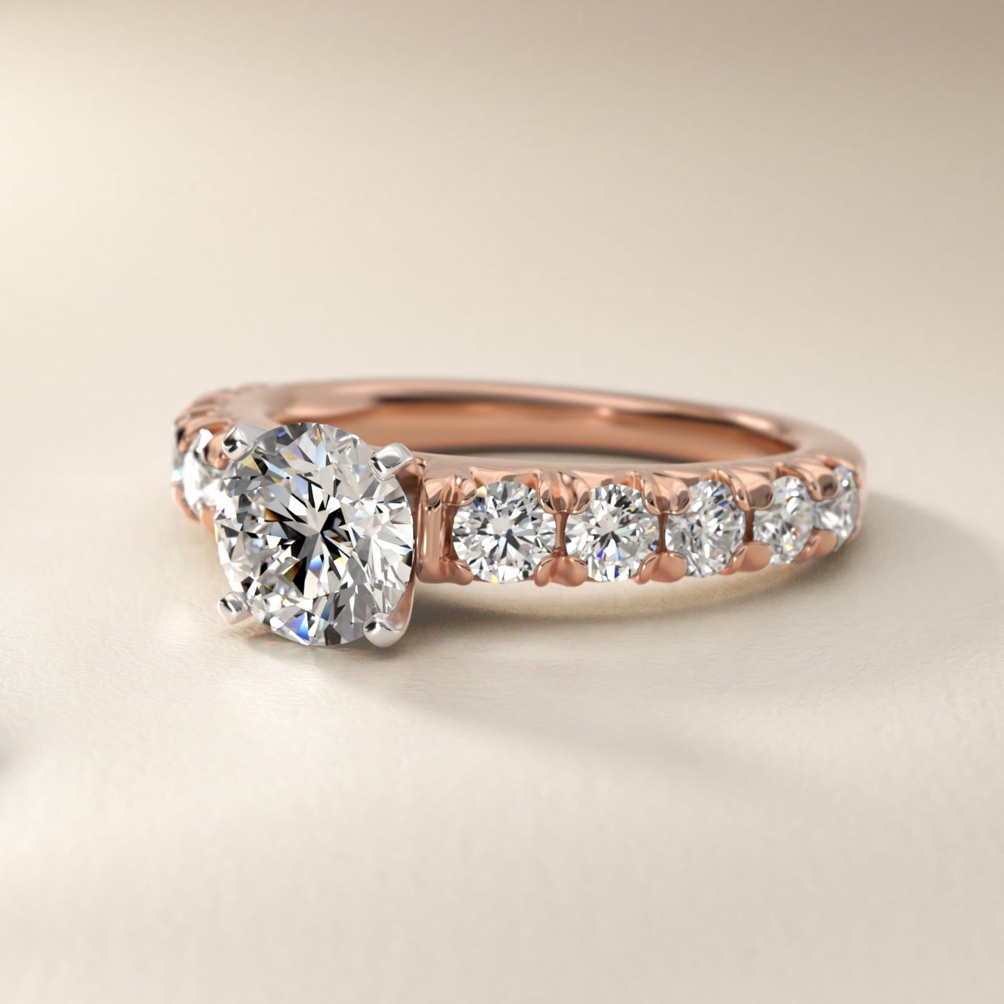 French PavŽ Diamond Engagement Ring in 18k Rose Gold (1 ct. tw.) - Round Center