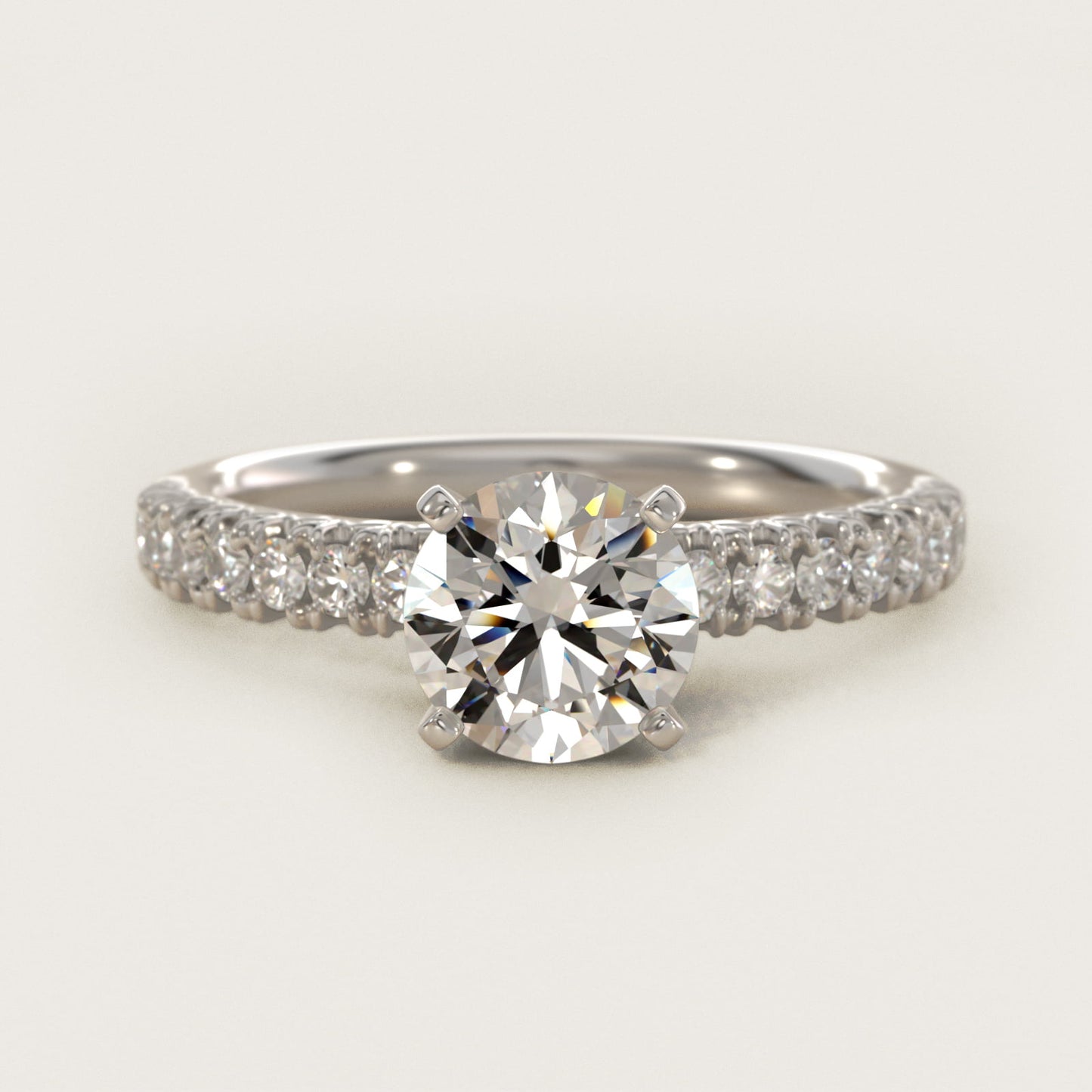French PavŽ Diamond Engagement Ring in 14k White Gold (1/4 ct. tw.) - Round Center