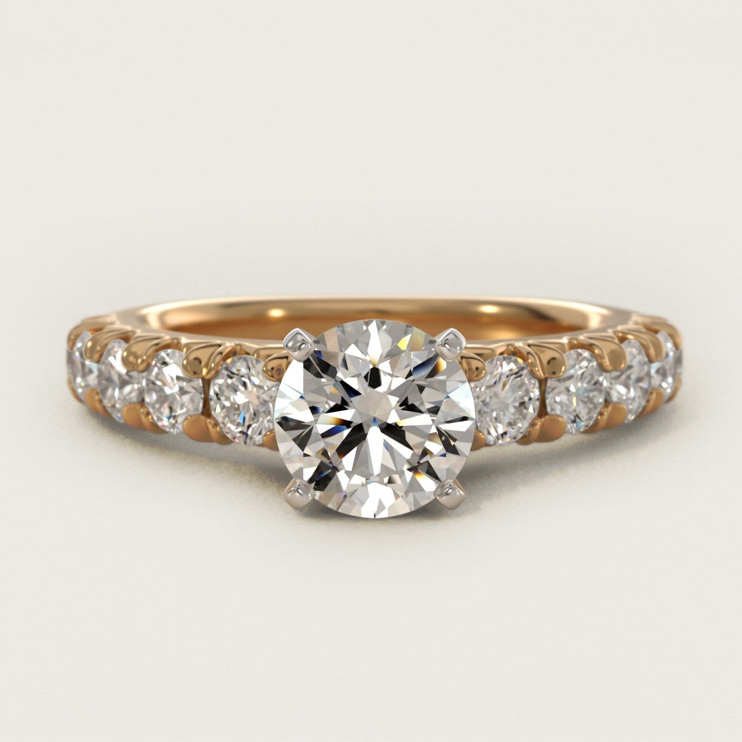 French PavŽ Diamond Engagement Ring in 18k Yellow Gold (1 ct. tw.) - Round Center