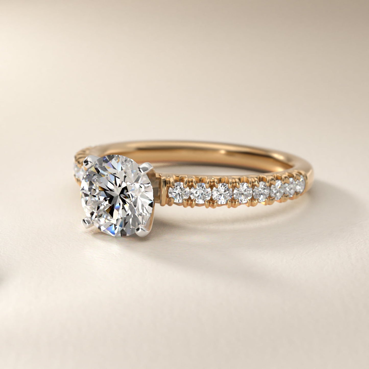 French PavŽ Diamond Engagement Ring in 14k Yellow Gold (1/4 ct. tw.) - Round Center