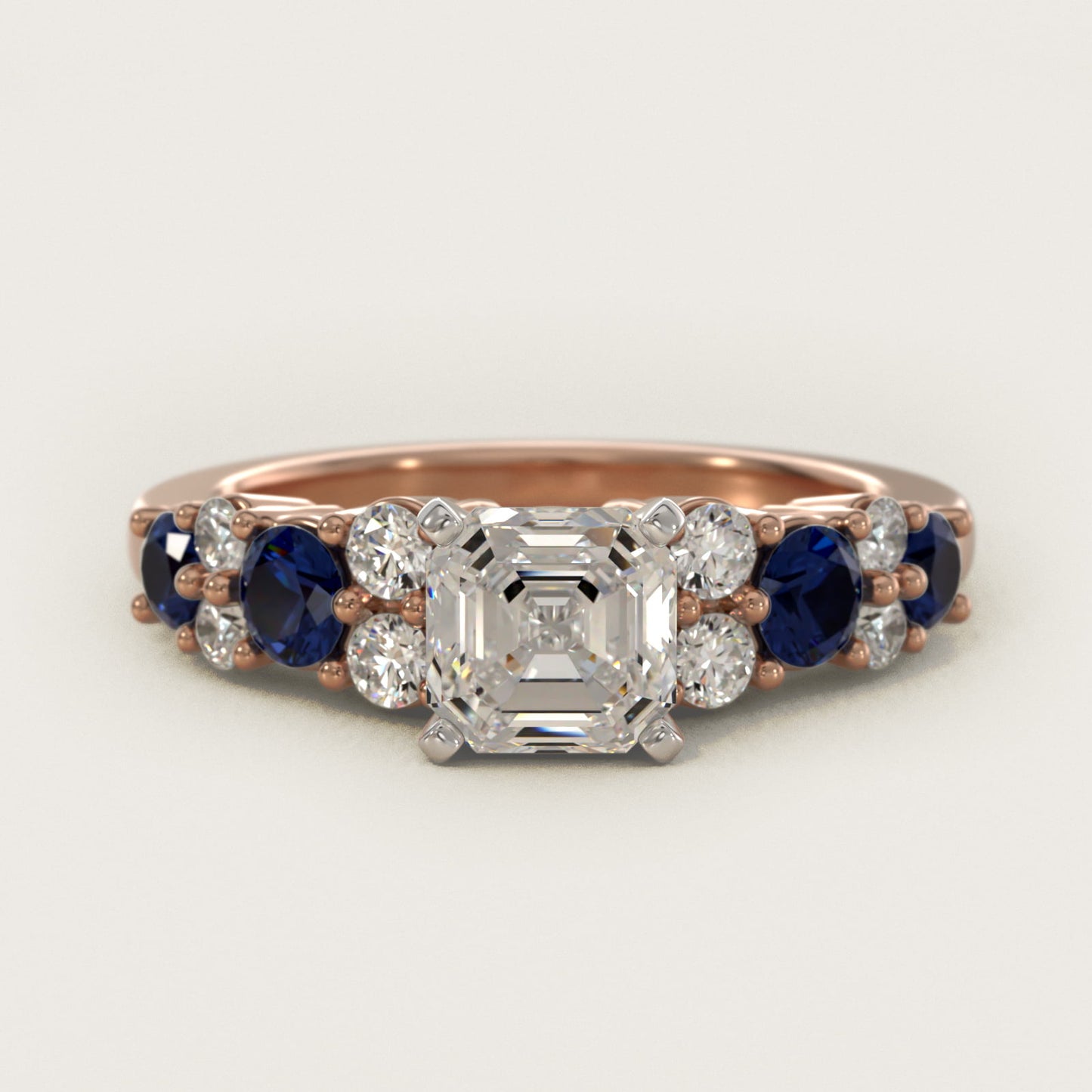 Garland Sapphire and Diamond Engagement Ring in 14k Rose Gold - Asscher Center