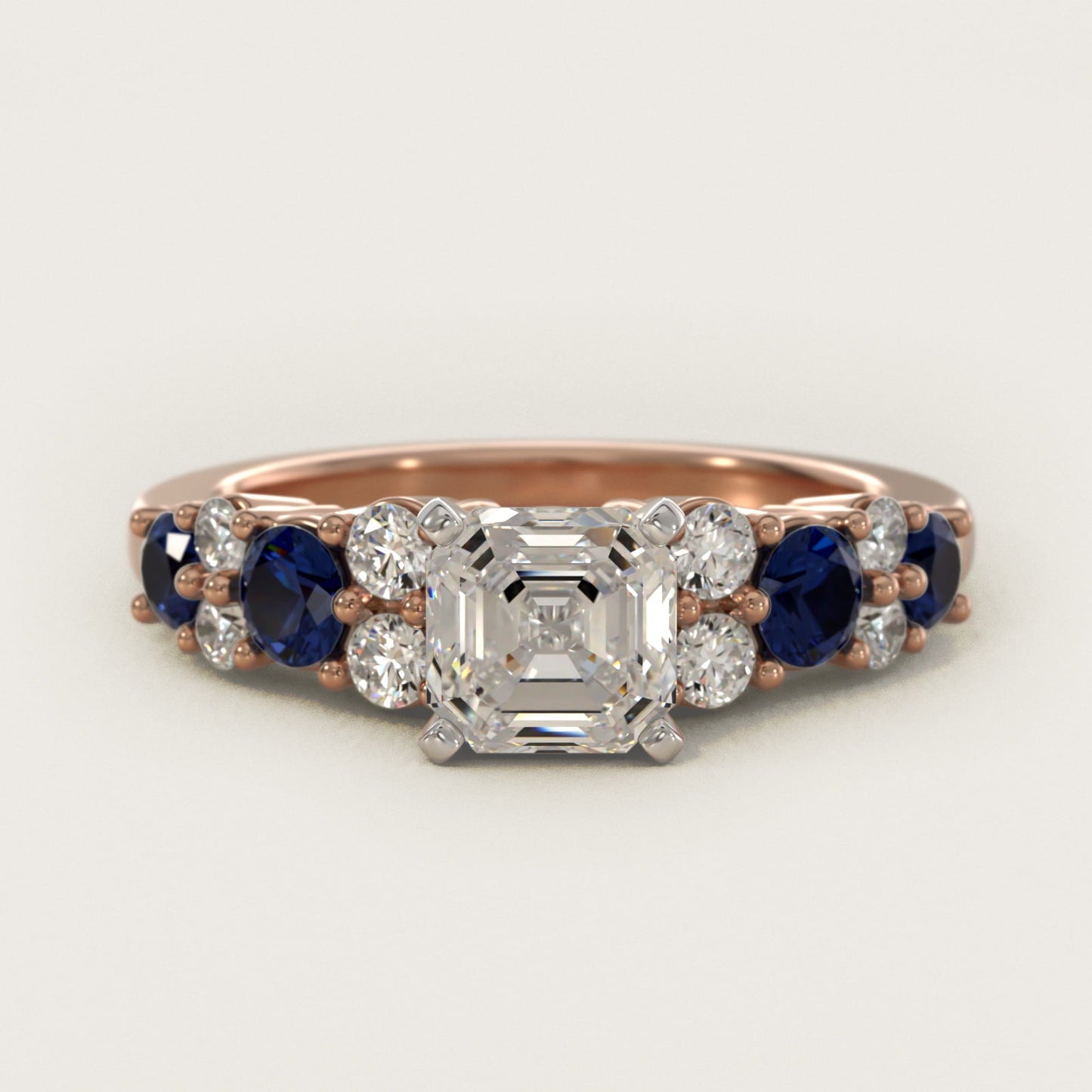 Garland Sapphire and Diamond Engagement Ring in 18k Rose Gold - Asscher Center