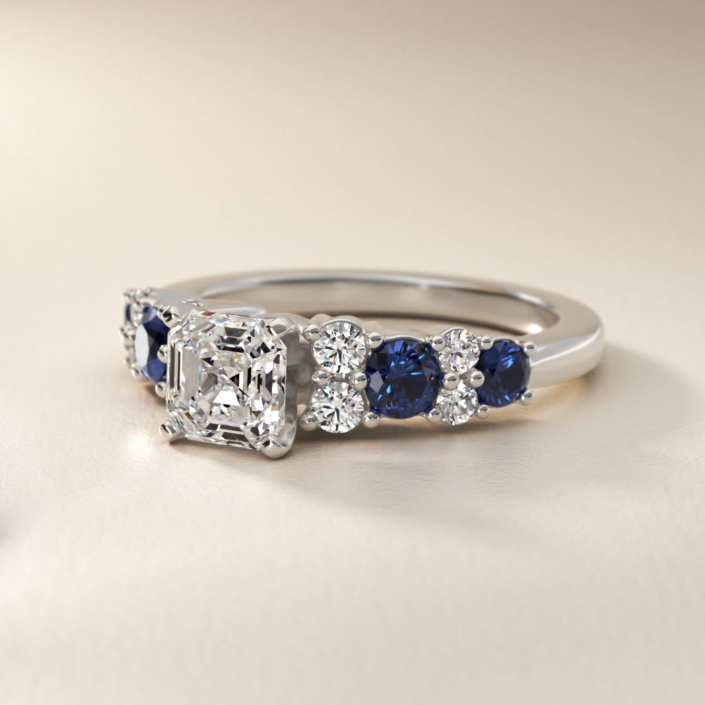 Garland Sapphire and Diamond Engagement Ring in 14k White Gold - Asscher Center