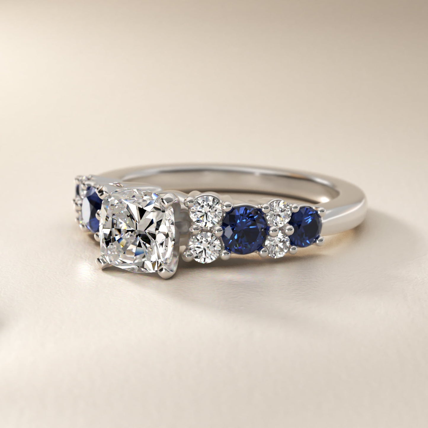 Garland Sapphire and Diamond Engagement Ring in 14k White Gold - Cushion Center