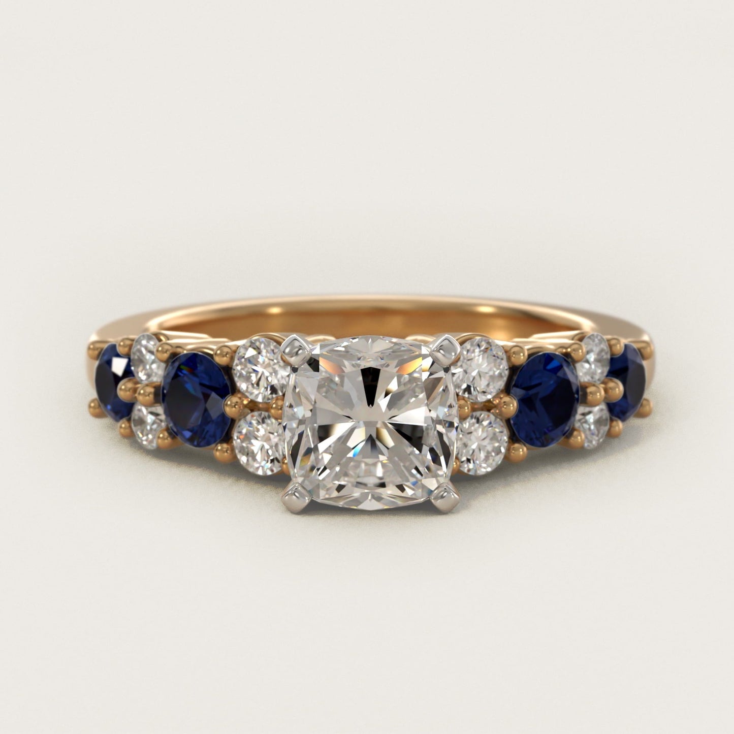Garland Sapphire and Diamond Engagement Ring in 18k Yellow Gold - Cushion Center