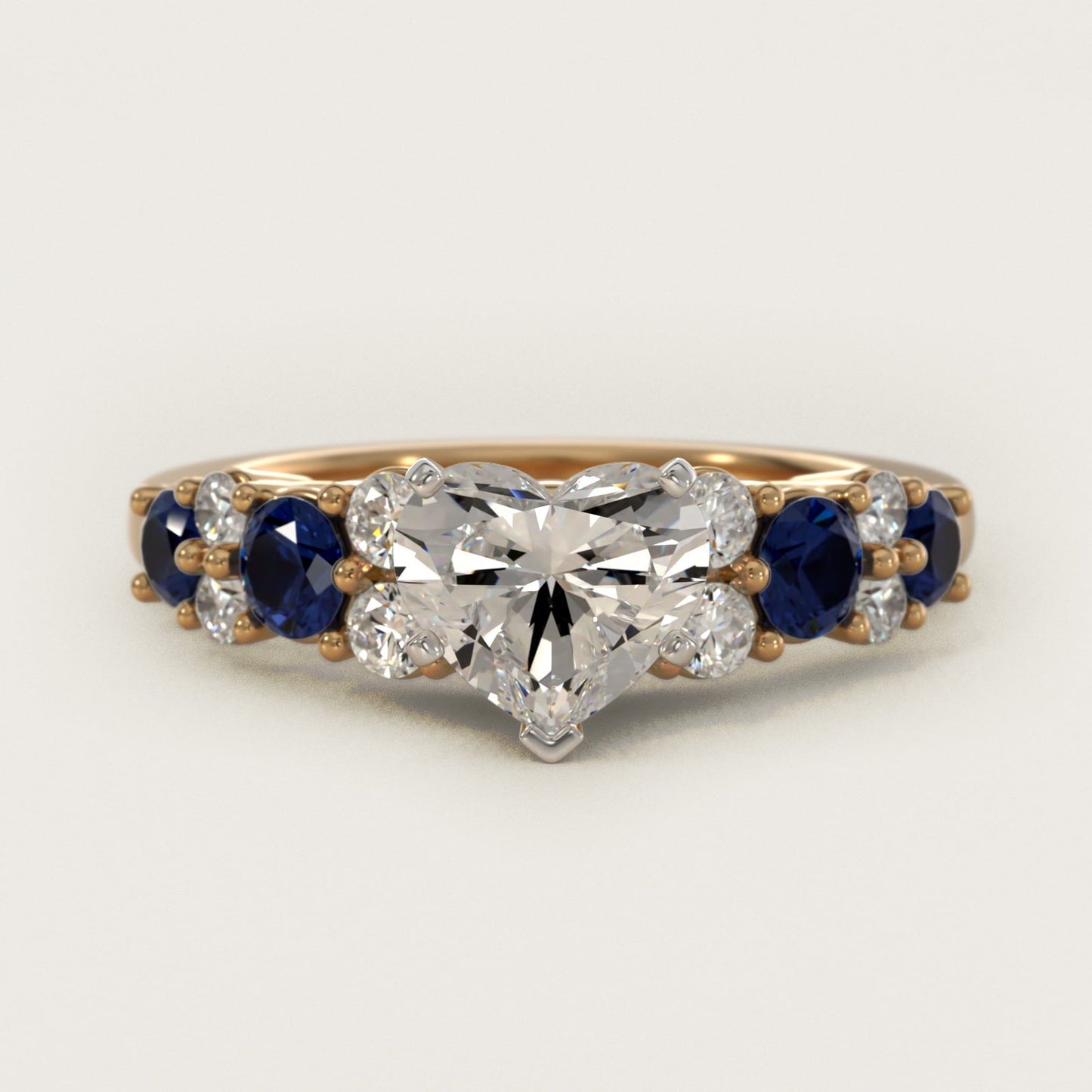 Garland Sapphire and Diamond Engagement Ring in 18k Yellow Gold - Heart Center
