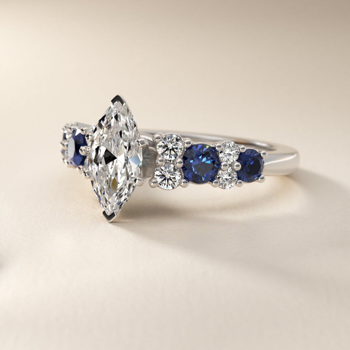 Garland Sapphire and Diamond Engagement Ring in 18k White Gold - Marquise Center