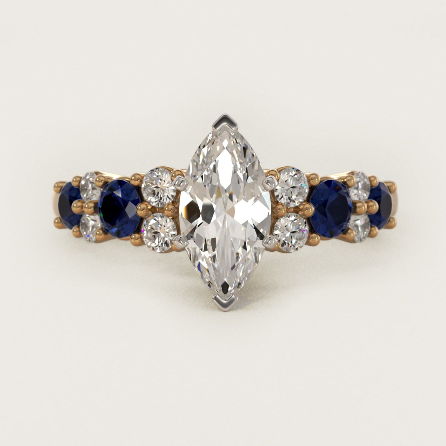 Garland Sapphire and Diamond Engagement Ring in 18k Yellow Gold - Marquise Center