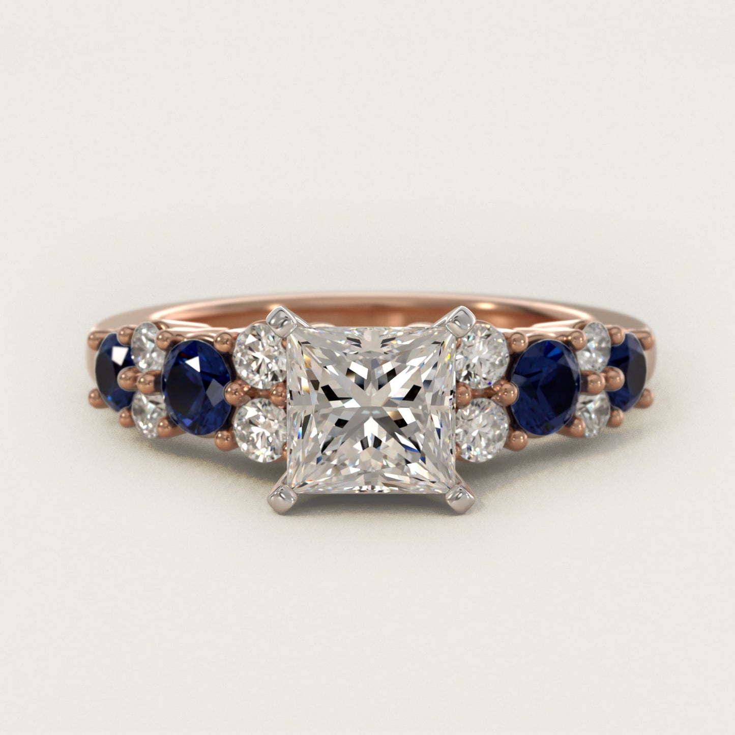 Garland Sapphire and Diamond Engagement Ring in 14k Rose Gold - Princess Center