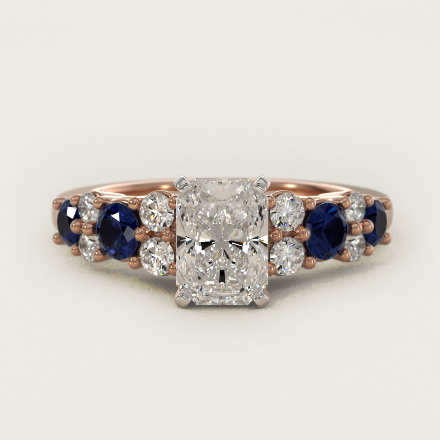 Garland Sapphire and Diamond Engagement Ring in 18k Rose Gold - Radiant Center