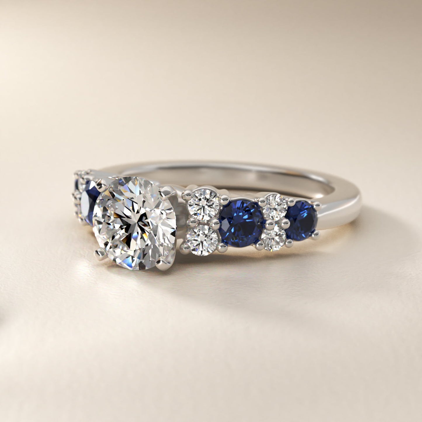 Garland Sapphire and Diamond Engagement Ring in 14k White Gold - Round Center