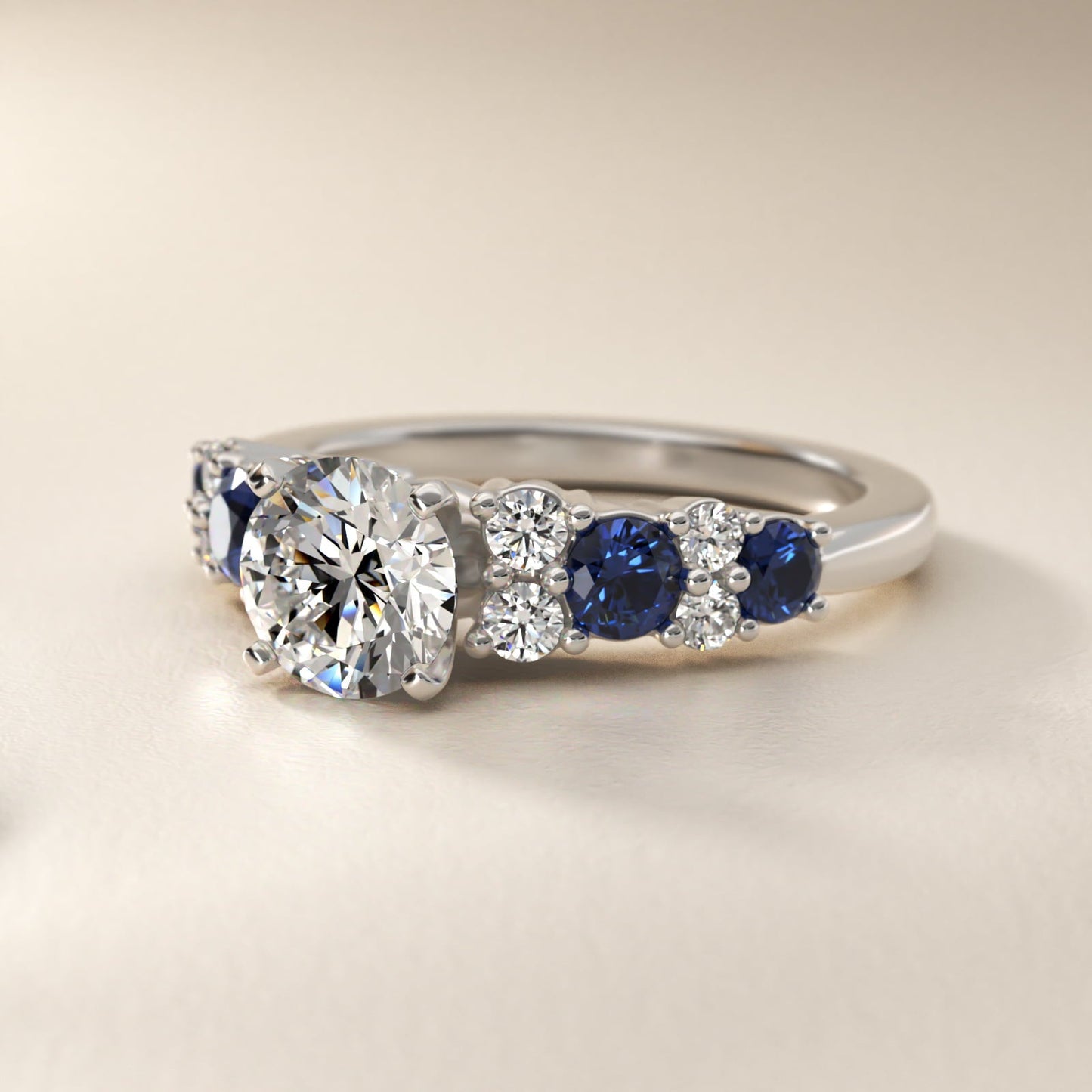 Garland Sapphire and Diamond Engagement Ring in Platinum - Round Center