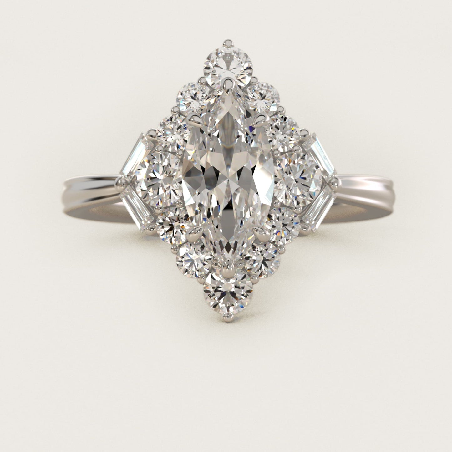 Glamour Halo Vintage-Style Engagement Ring In 18k White Gold By James Allen - Marquise Center