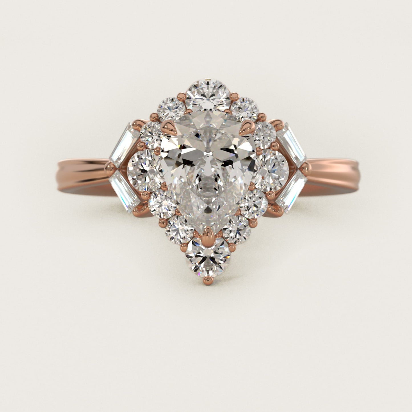 Glamour Halo Vintage-Style Engagement Ring In 18k Rose Gold By James Allen - Pear Center