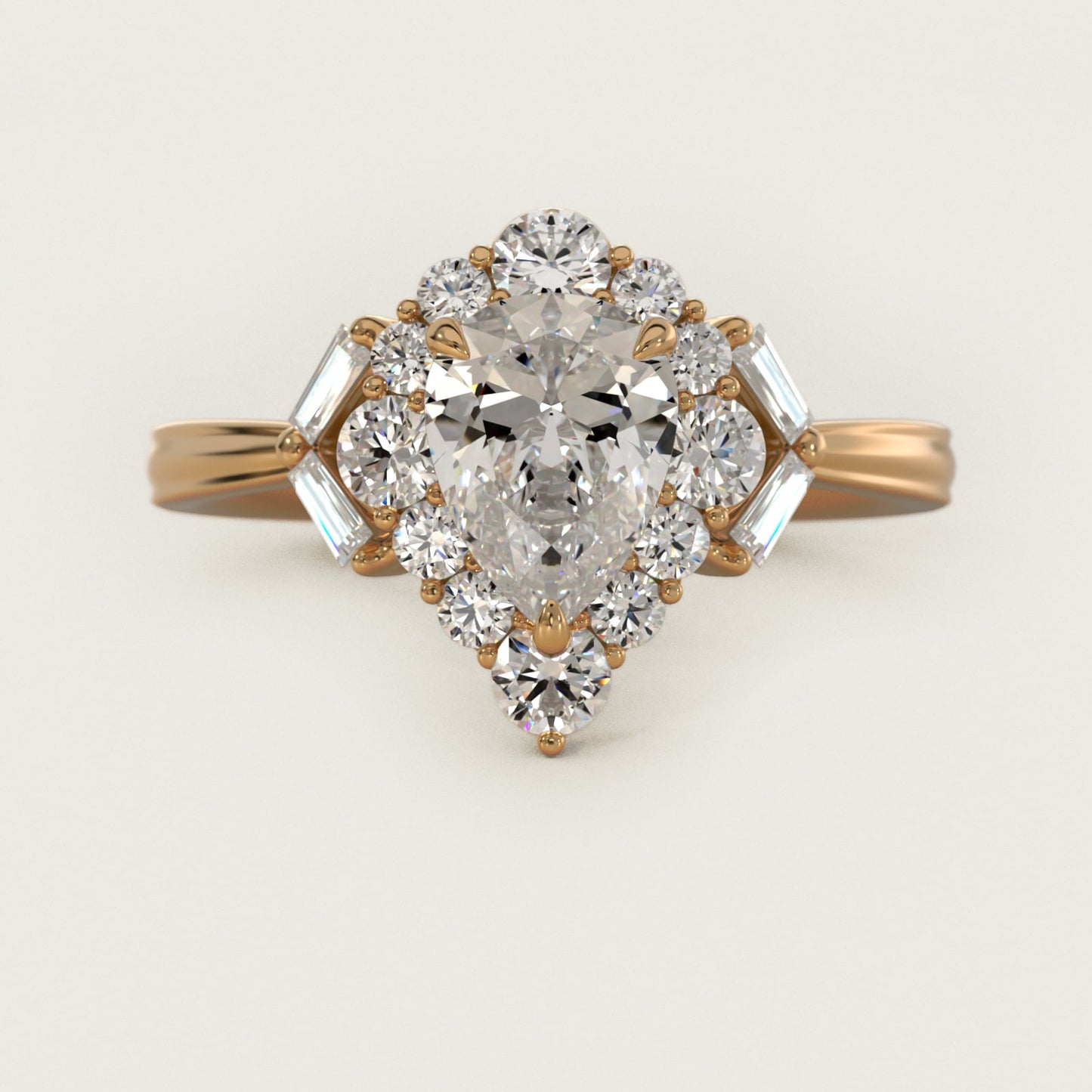 Glamour Halo Vintage-Style Engagement Ring In 14K Yellow Gold By James Allen - Pear Center