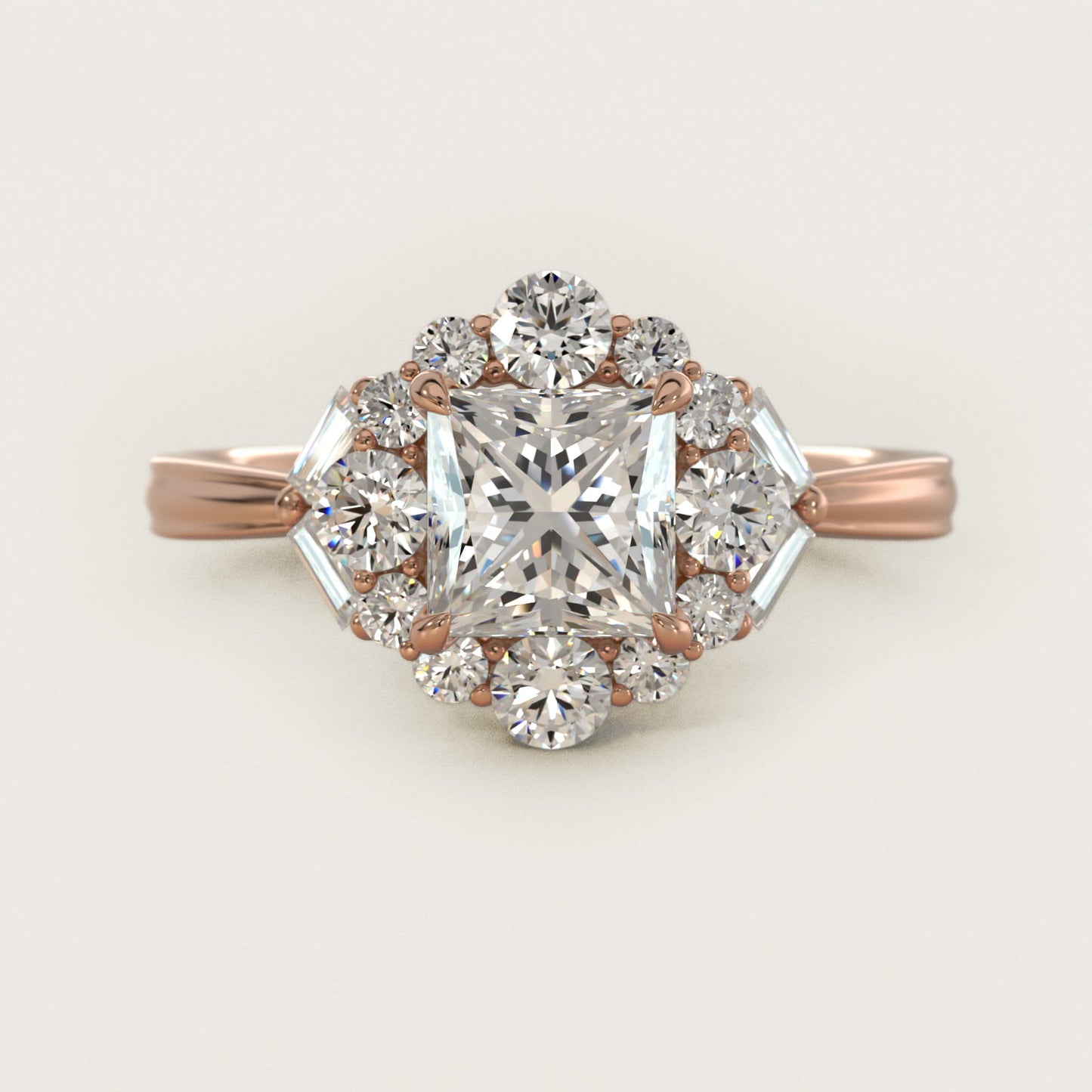 Glamour Halo Vintage-Style Engagement Ring In 14K Rose Gold By James Allen - Princess Center