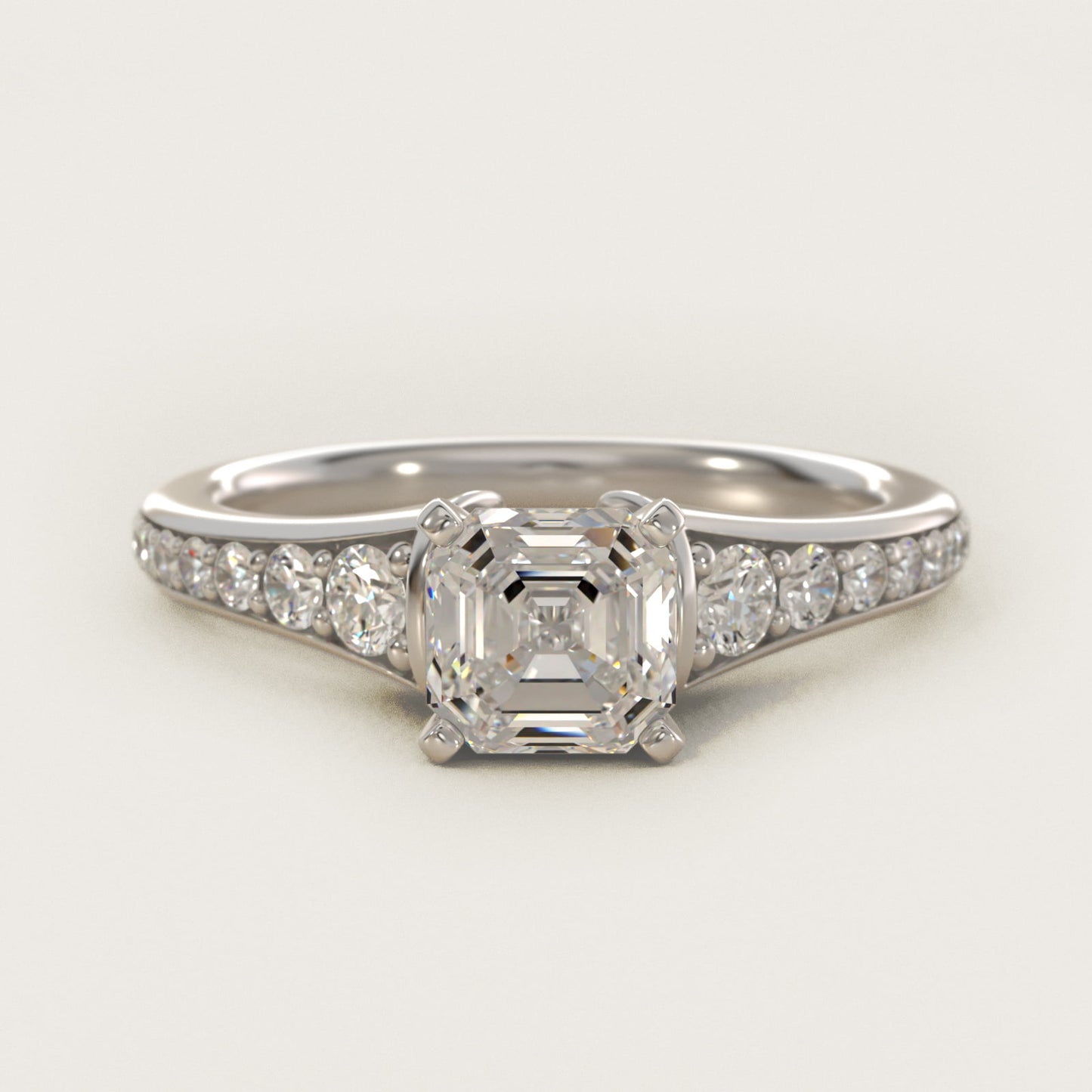 Graduated Diamond Engagement Ring in 18k White Gold (1/3 ct. tw.) - Asscher Center