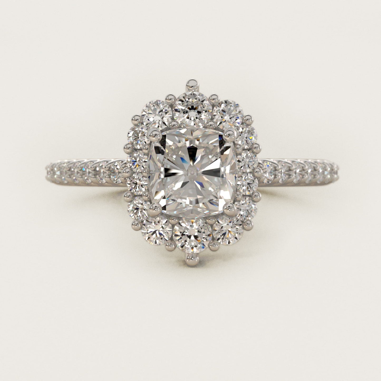 Graduated Diamond Halo Engagement Ring In 14K White Gold By James Allen - Cushion Center