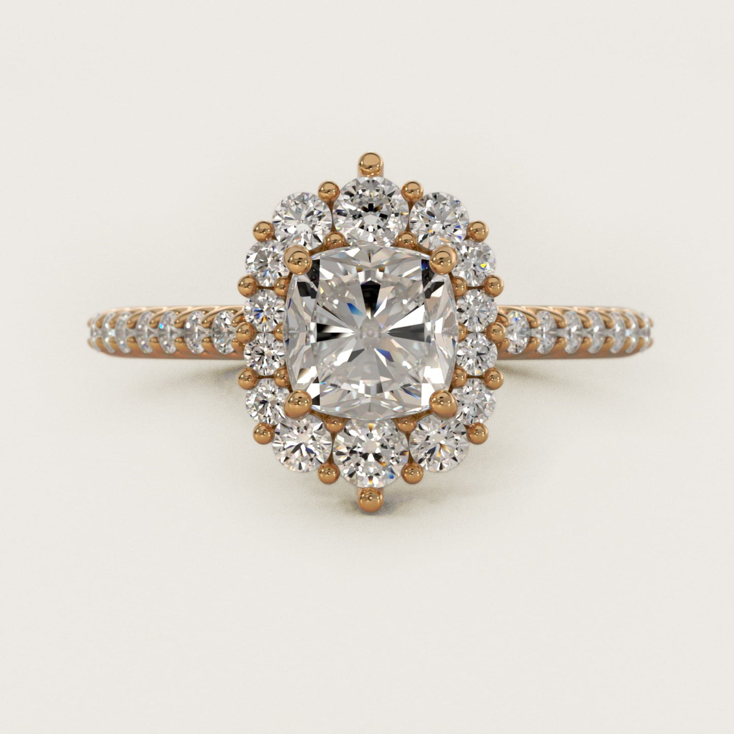 Graduated Diamond Halo Engagement Ring In 14K Yellow Gold By James Allen - Cushion Center