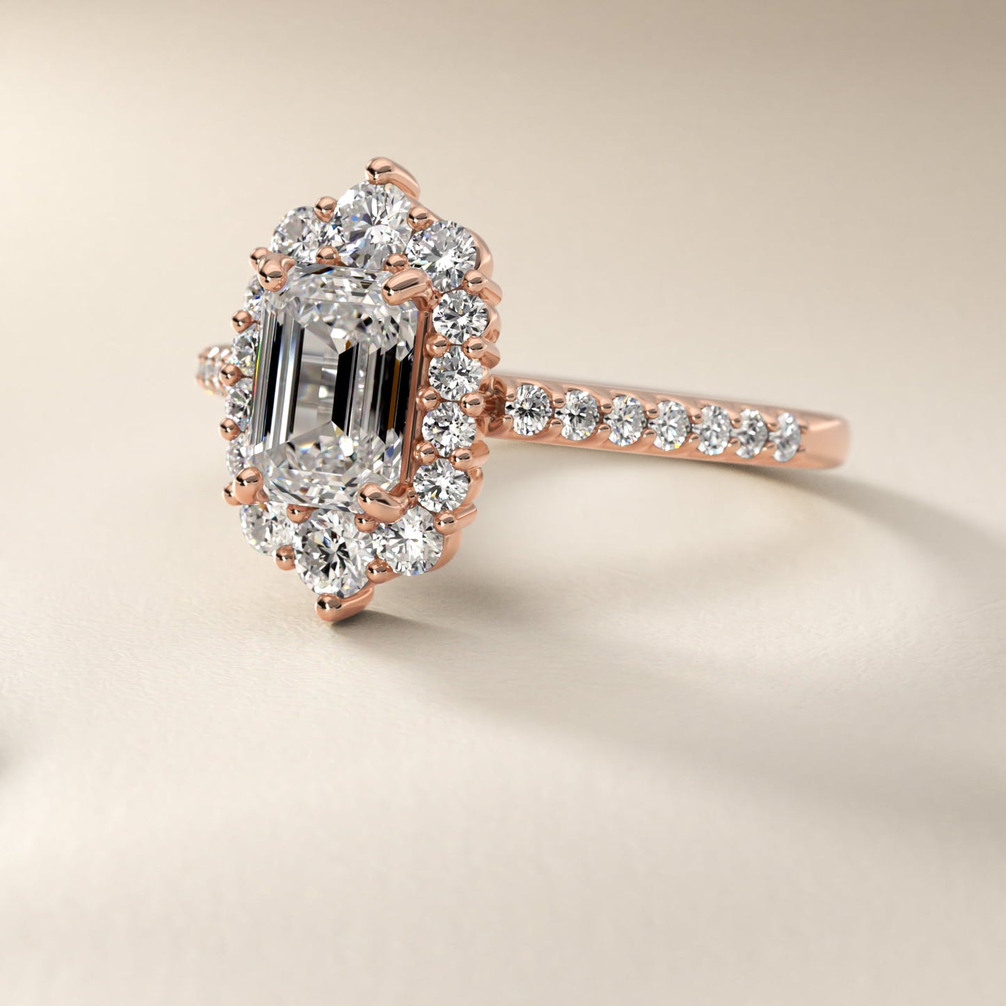 Graduated Diamond Halo Engagement Ring In 14K Rose Gold By James Allen - Emerald Center