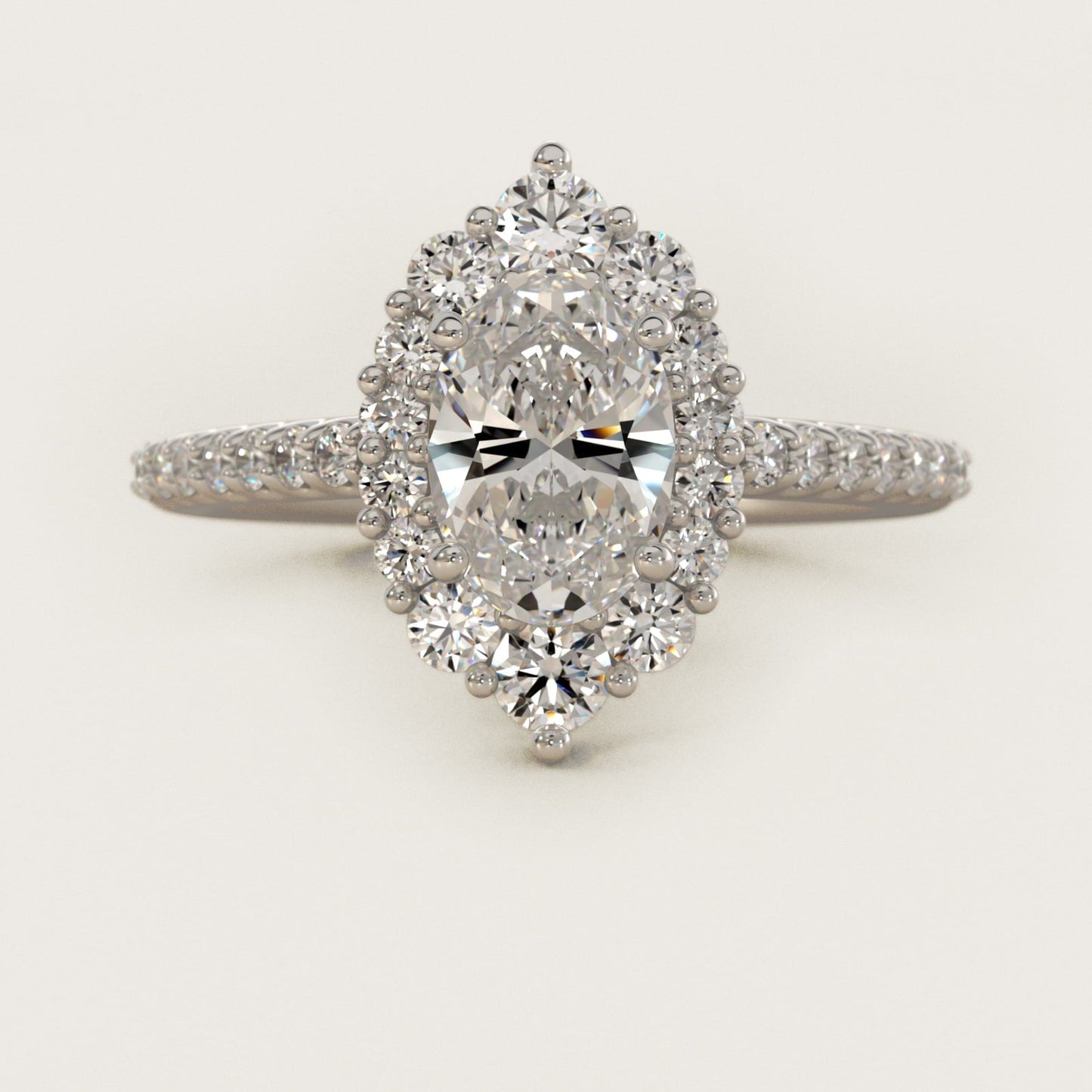 Graduated Diamond Halo Engagement Ring In 18k White Gold By James Allen - Oval Center