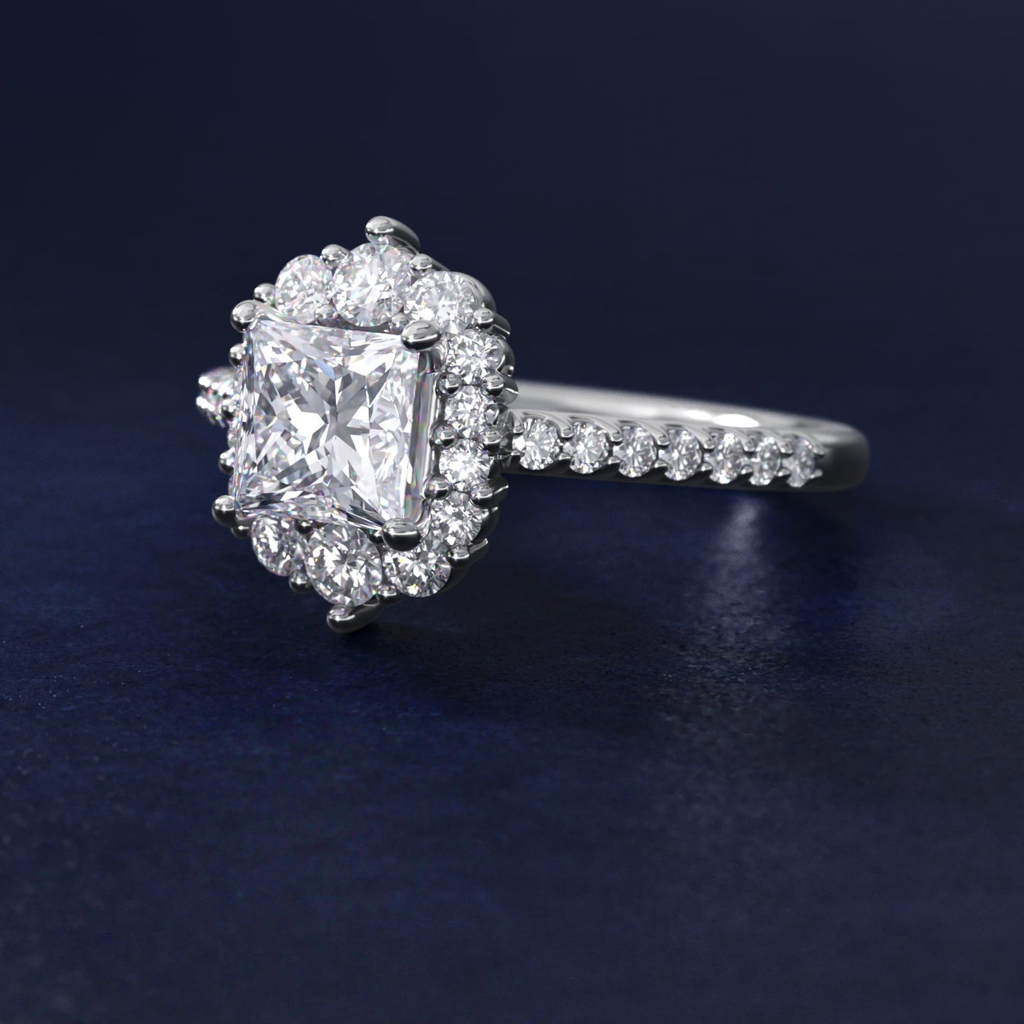 Graduated Diamond Halo Engagement Ring In 18k White Gold By James Allen - Princess Center