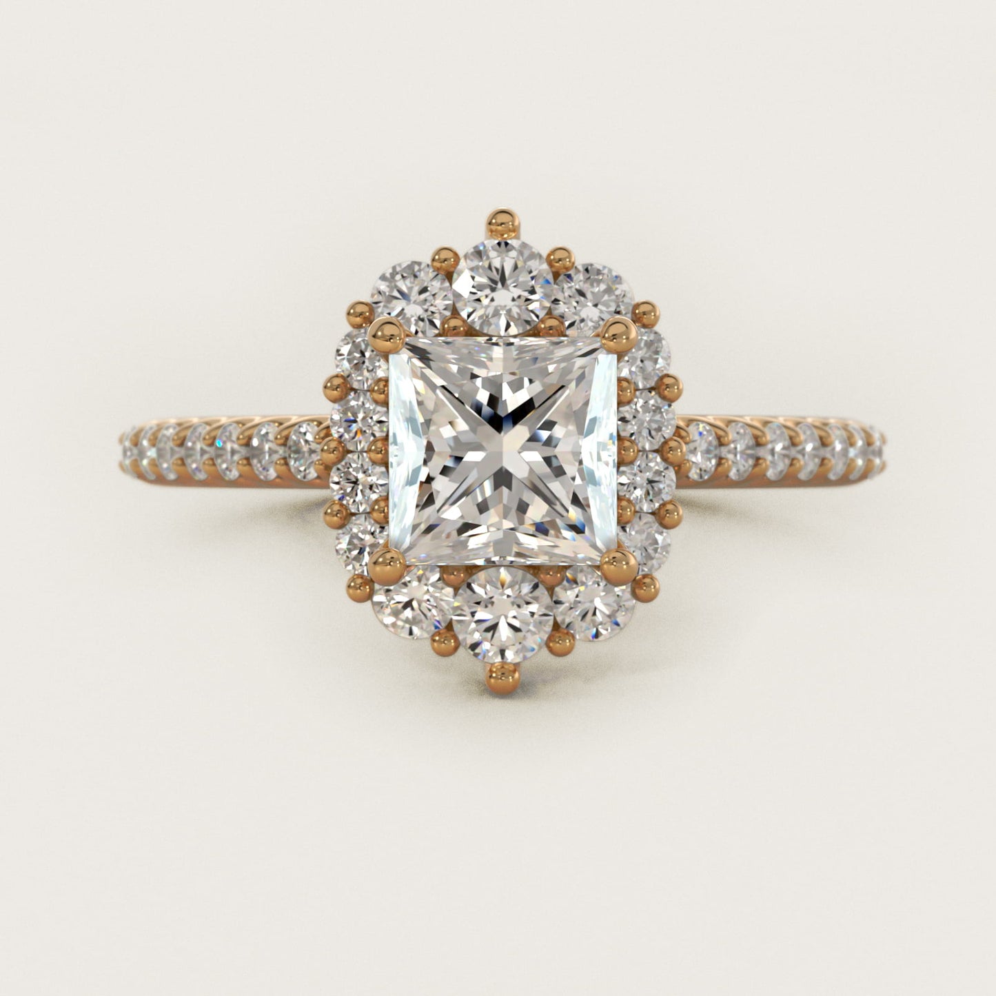 Graduated Diamond Halo Engagement Ring In 14K Yellow Gold By James Allen - Princess Center