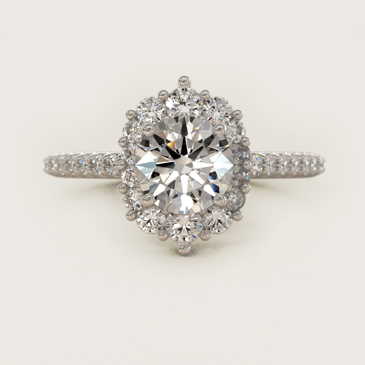 Graduated Diamond Halo Engagement Ring In 14K White Gold By James Allen - Round Center