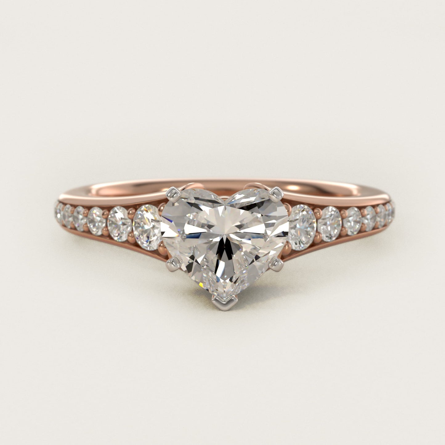 Graduated Diamond Engagement Ring in 18k Rose Gold (1/3 ct. tw.) - Heart Center