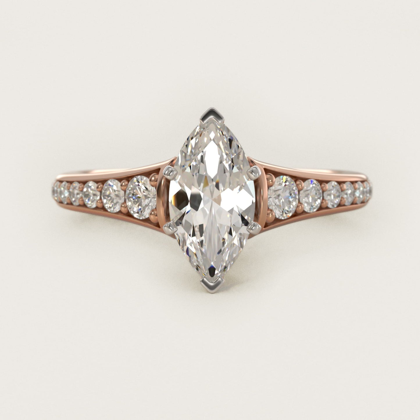 Graduated Diamond Engagement Ring in 14k Rose Gold (1/3 ct. tw.) - Marquise Center