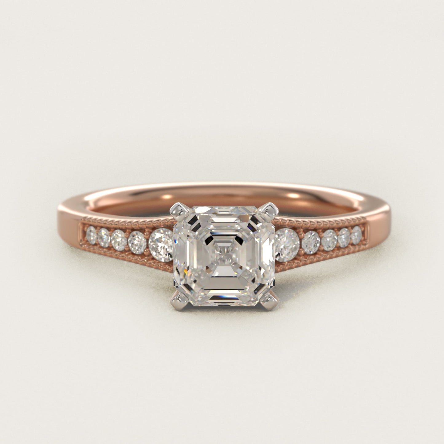 Graduated Milgrain Diamond Engagement Ring in 18k Rose Gold (1/10 ct. tw.) - Asscher Center
