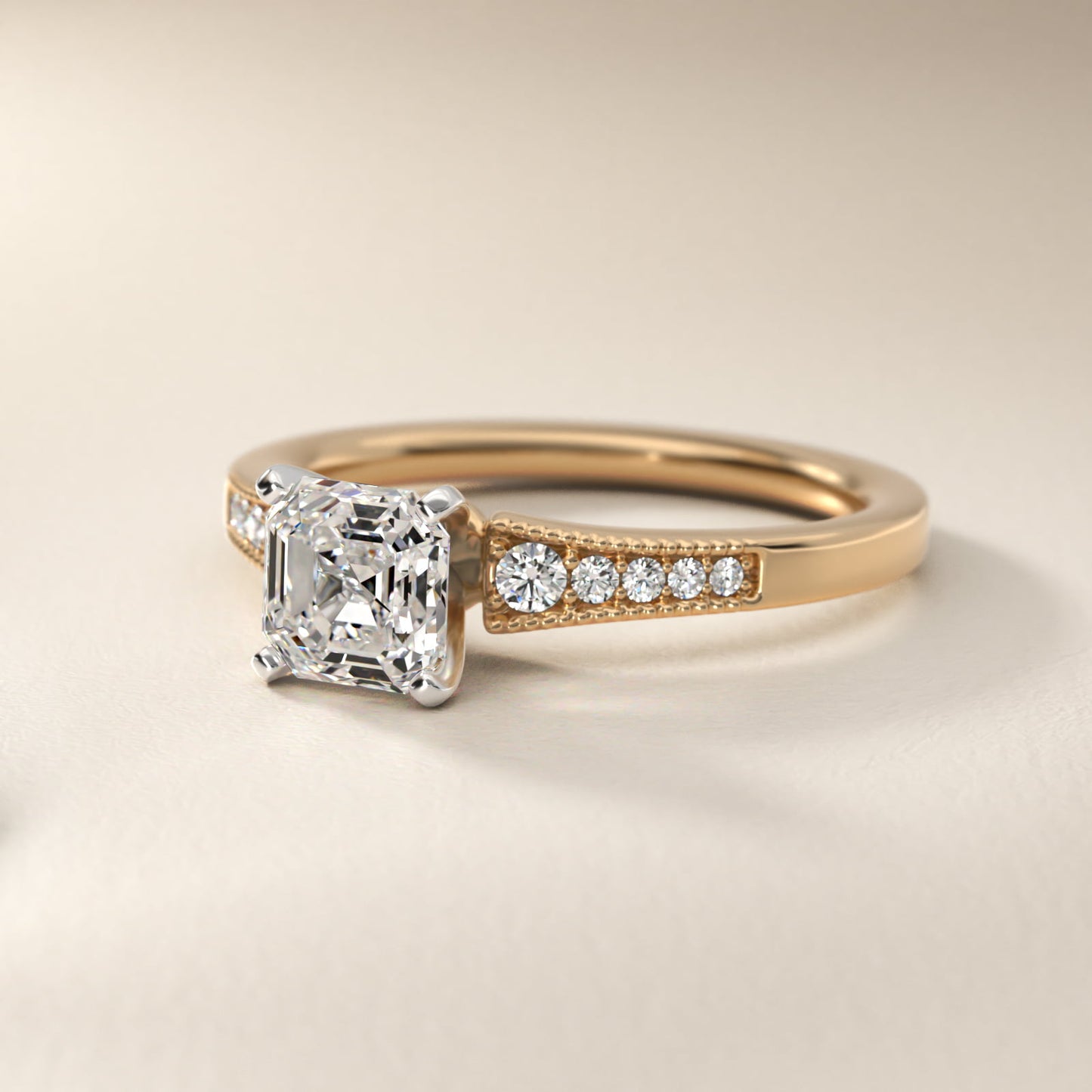 Graduated Milgrain Diamond Engagement Ring in 14k Yellow Gold (1/10 ct. tw.) - Asscher Center