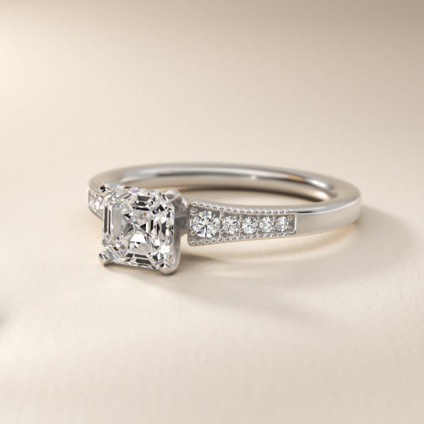 Graduated Milgrain Diamond Engagement Ring in Platinum (1/10 ct. tw.) - Asscher Center