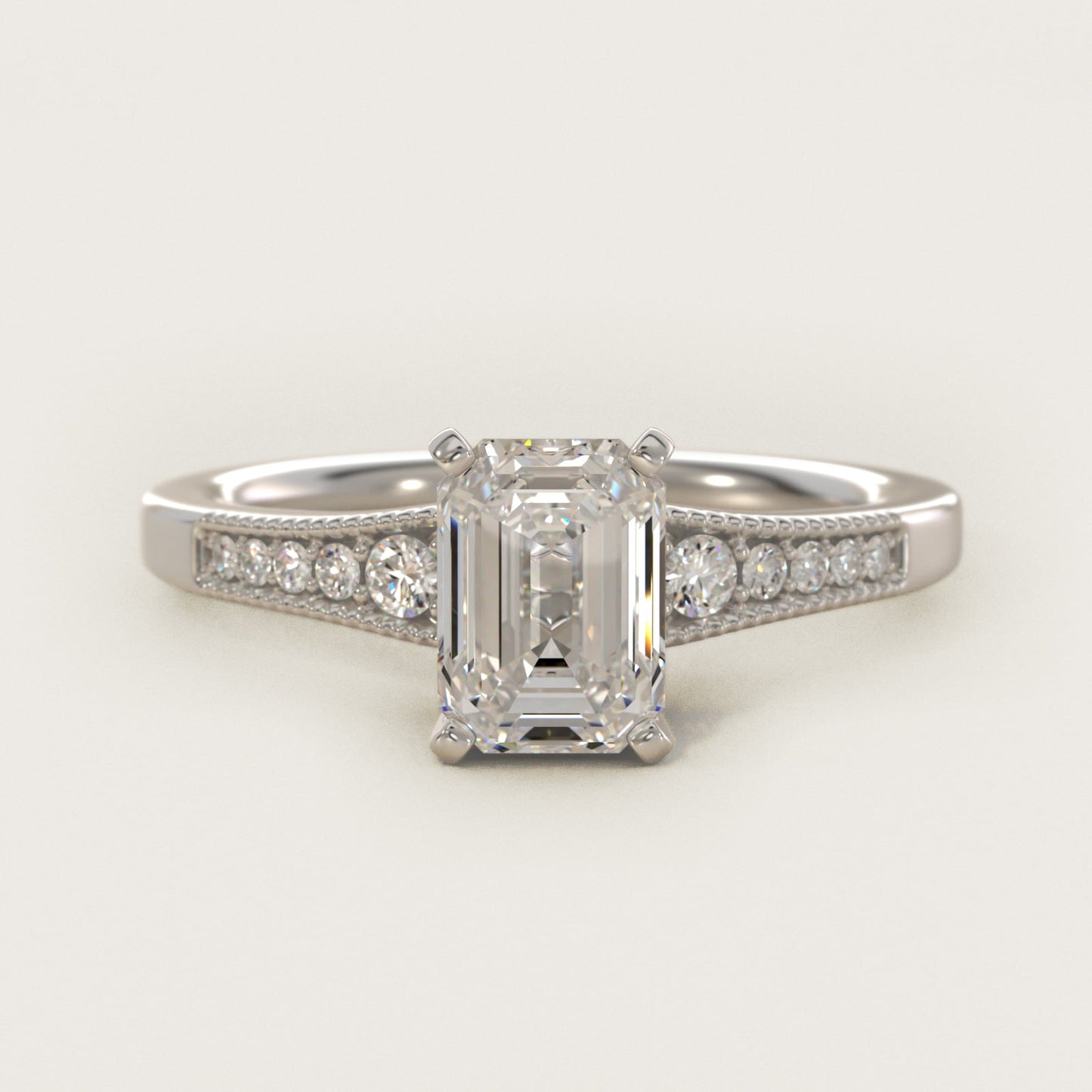 Graduated Milgrain Diamond Engagement Ring in 14k White Gold (1/10 ct. tw.) - Emerald Center