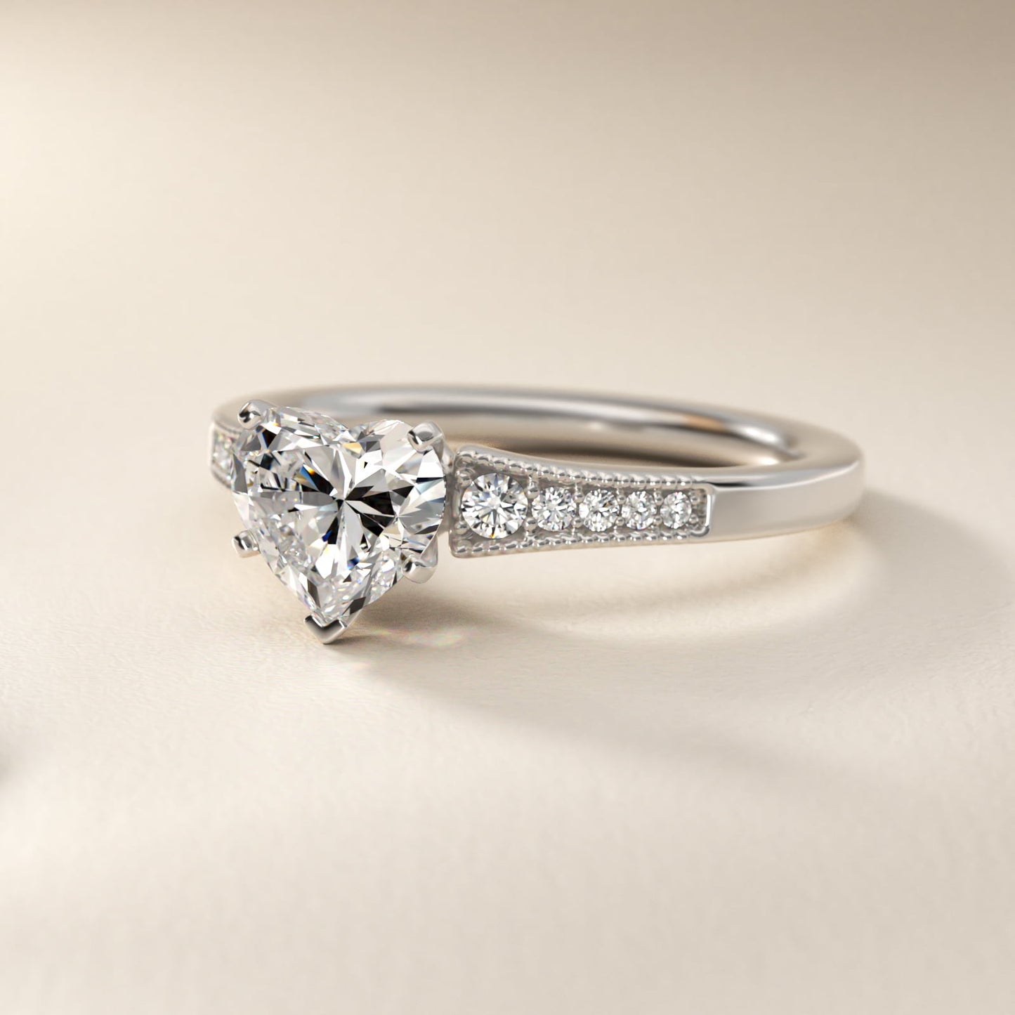 Graduated Milgrain Diamond Engagement Ring in Platinum (1/10 ct. tw.) - Heart Center