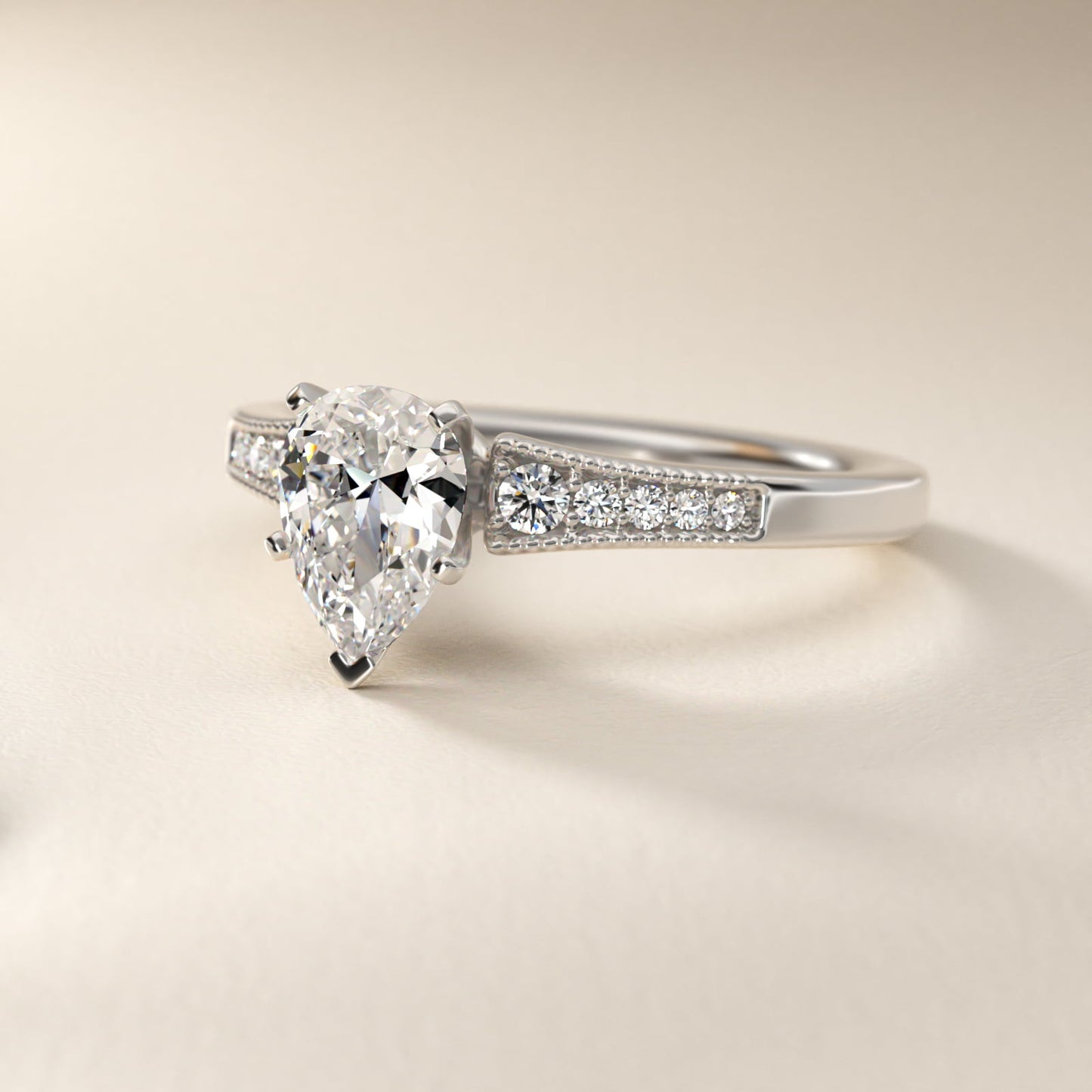 Graduated Milgrain Diamond Engagement Ring in Platinum (1/10 ct. tw.) - Pear Center