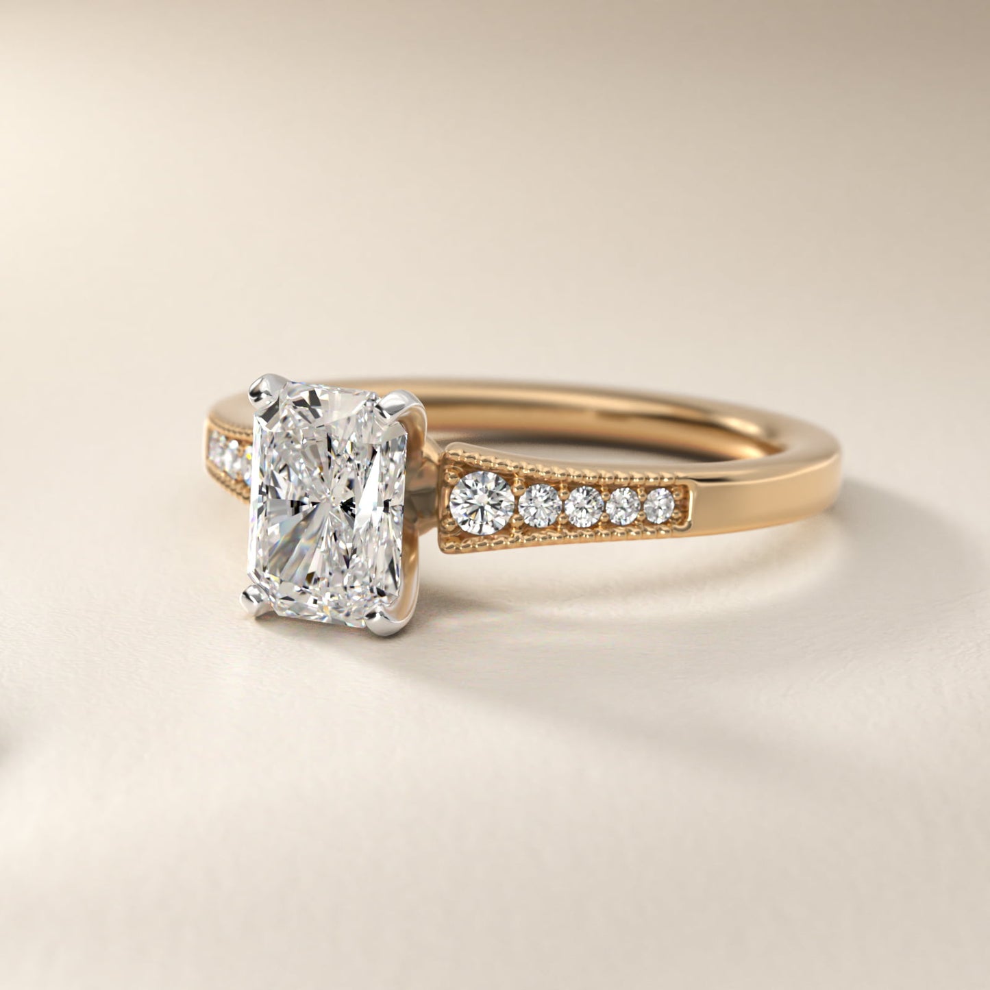 Graduated Milgrain Diamond Engagement Ring in 14k Yellow Gold (1/10 ct. tw.) - Radiant Center