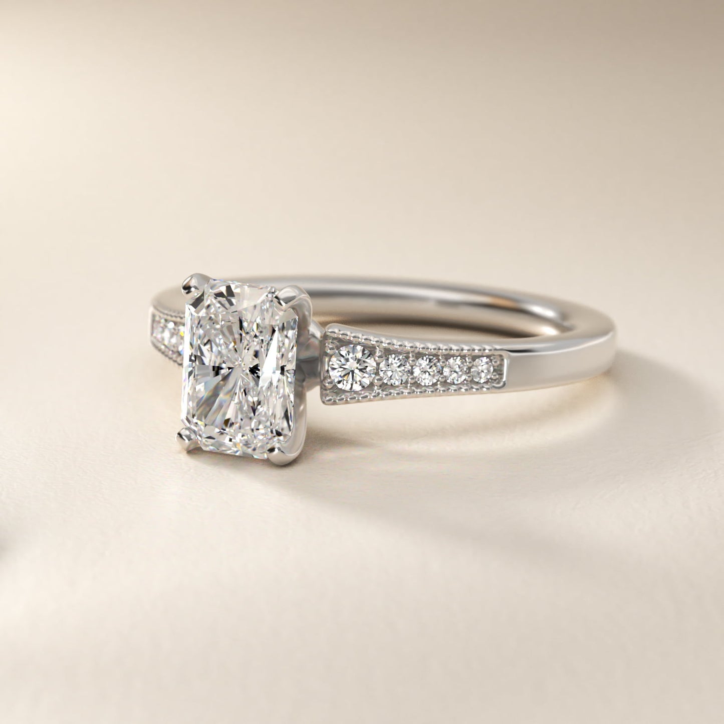 Graduated Milgrain Diamond Engagement Ring in Platinum (1/10 ct. tw.) - Radiant Center