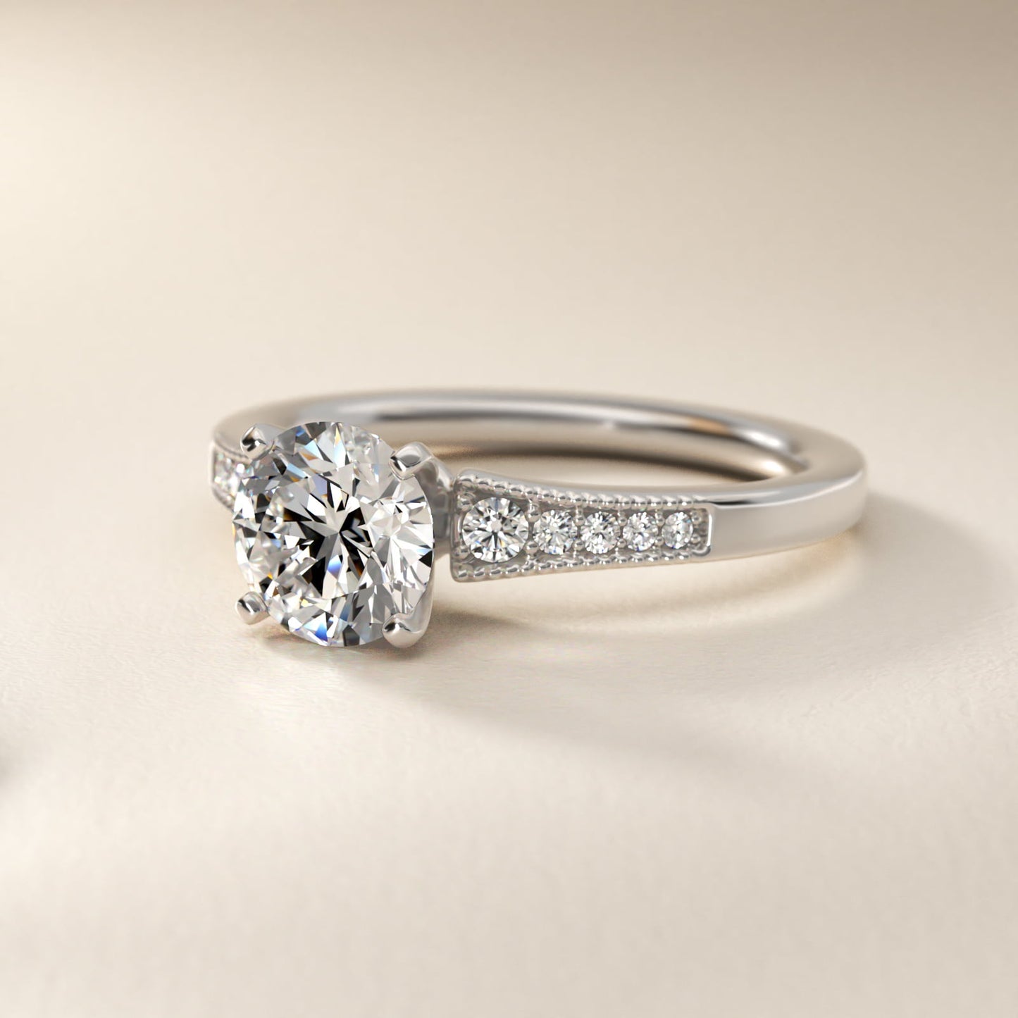 Graduated Milgrain Diamond Engagement Ring in Platinum (1/10 ct. tw.) - Round Center