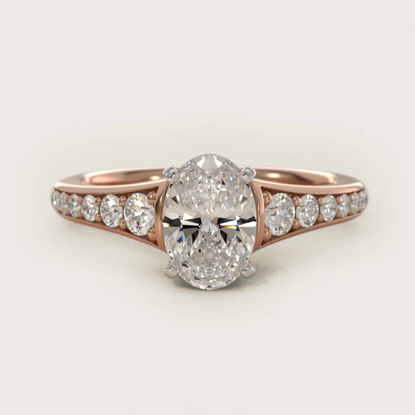 Graduated Diamond Engagement Ring in 18k Rose Gold (1/3 ct. tw.) - Oval Center